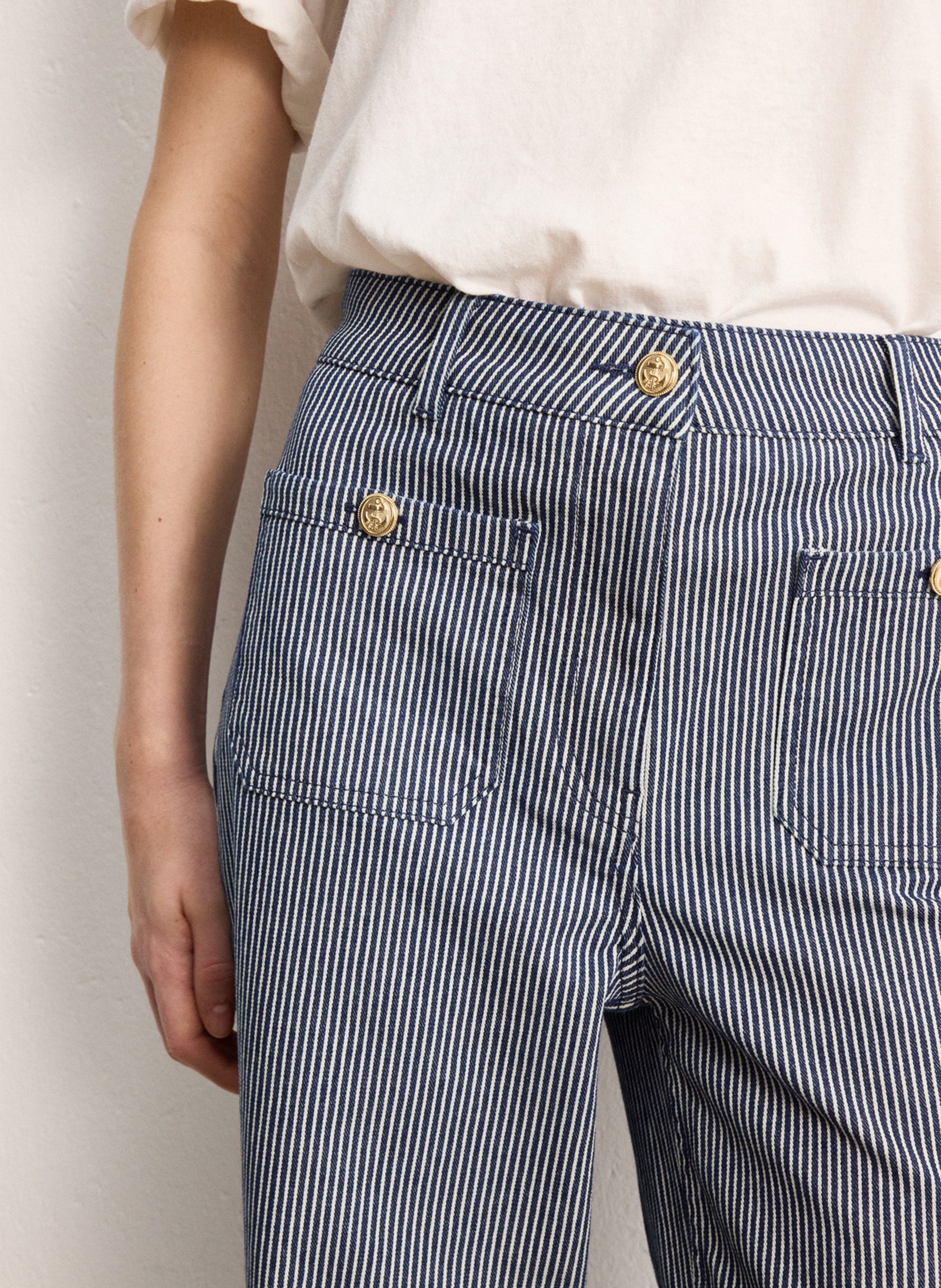 Jean évasé taille haute en coton mélangé PABLO Bleu