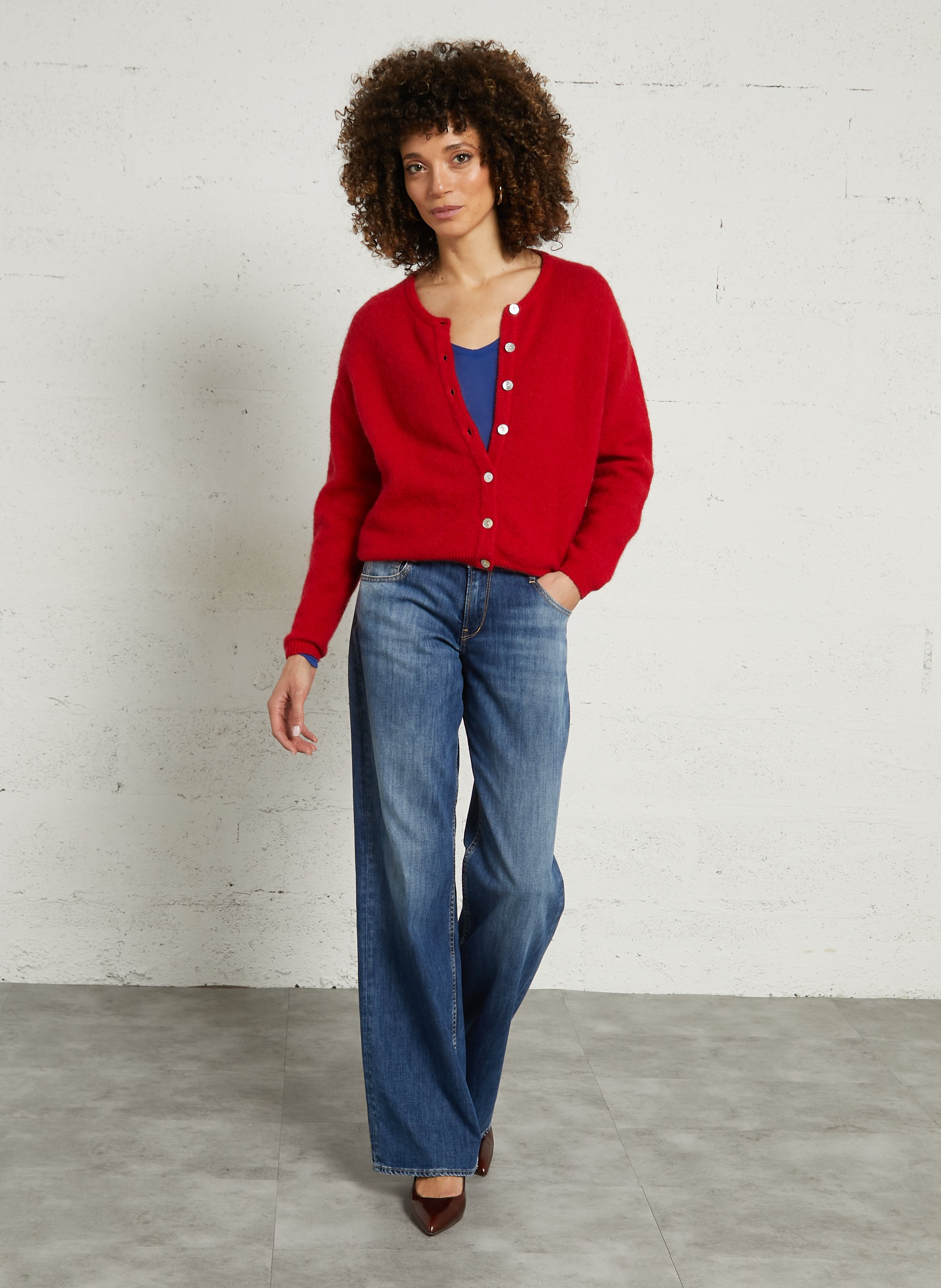 Gilet ample col rond en laine mélangée AMERICAN VINTAGE Rouge