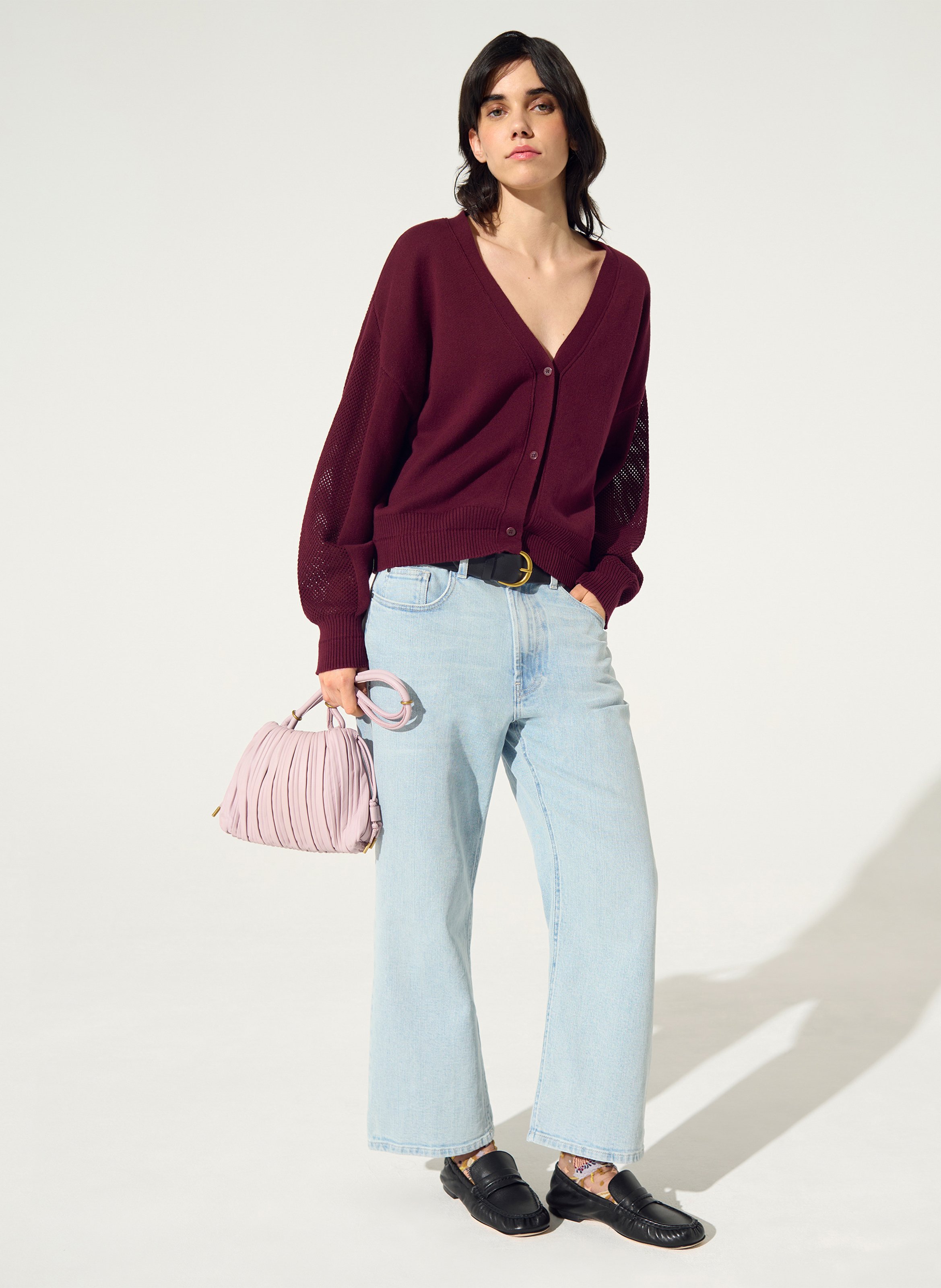 Loose V-neck sleeveless cardigan in cotton and cashmere COTELAC Red