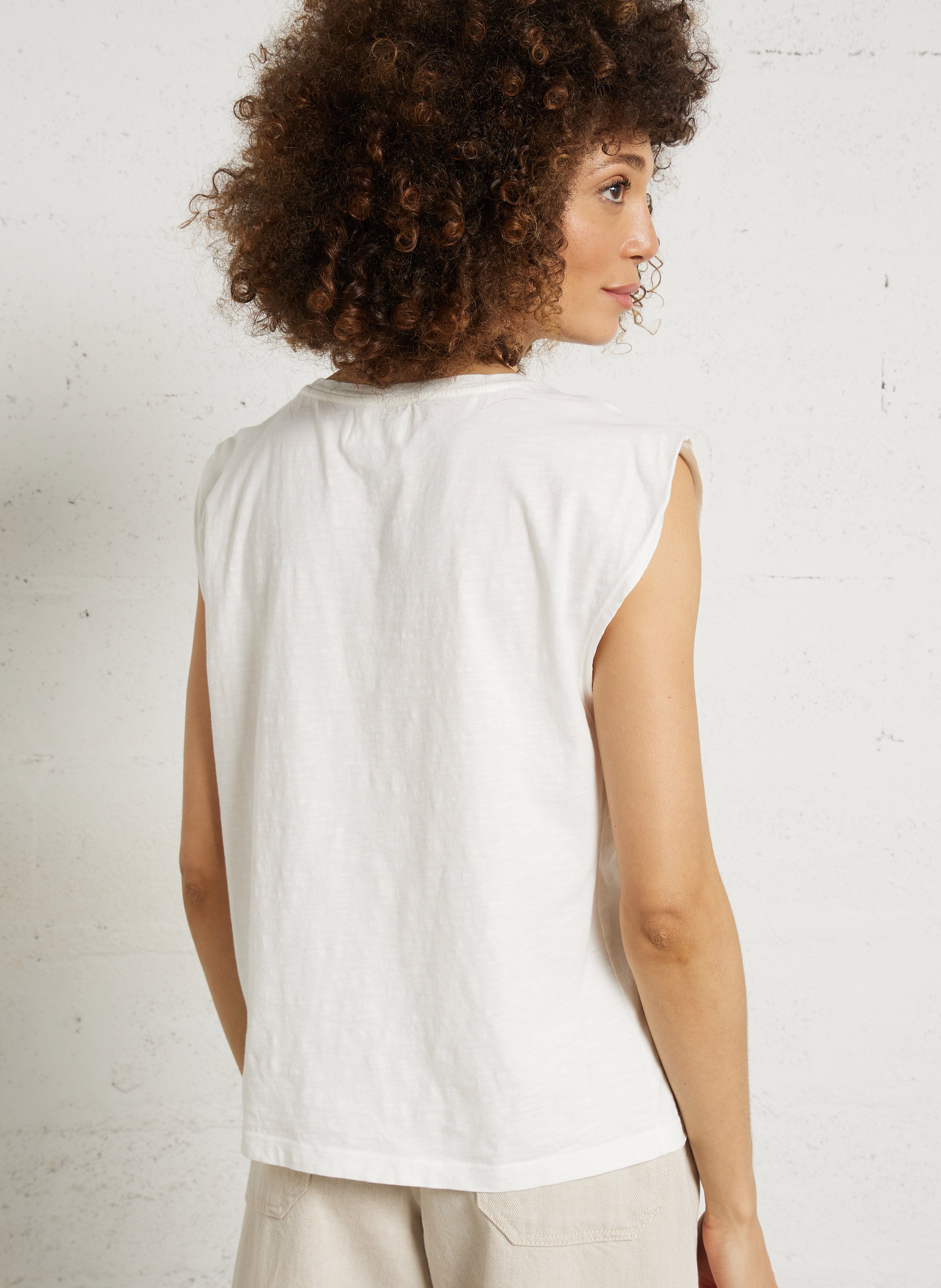 Wijdvallend mouwloos T-shirt van katoen Beige