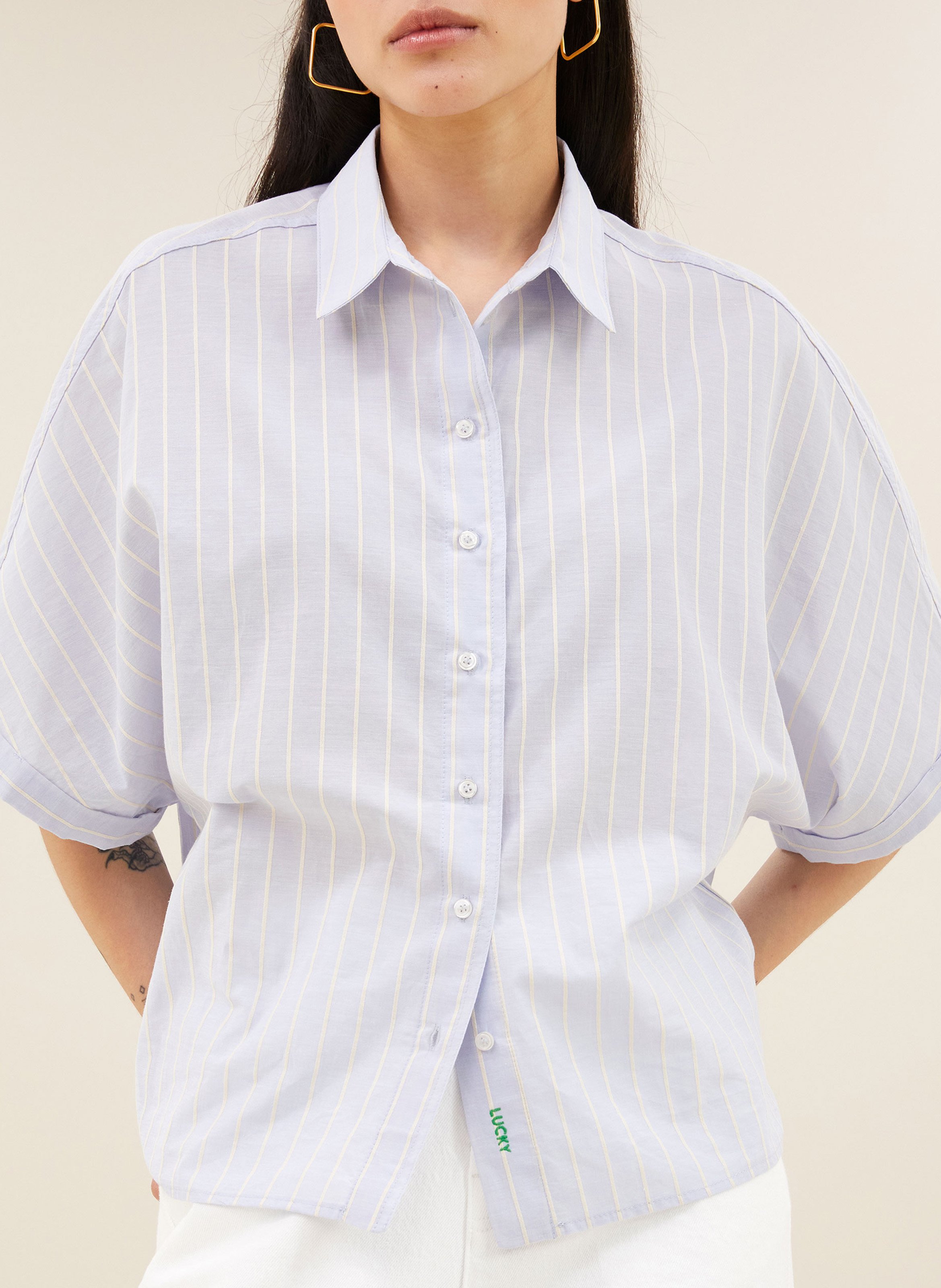 Chemise col classique en coton bio BY BAR Bleu