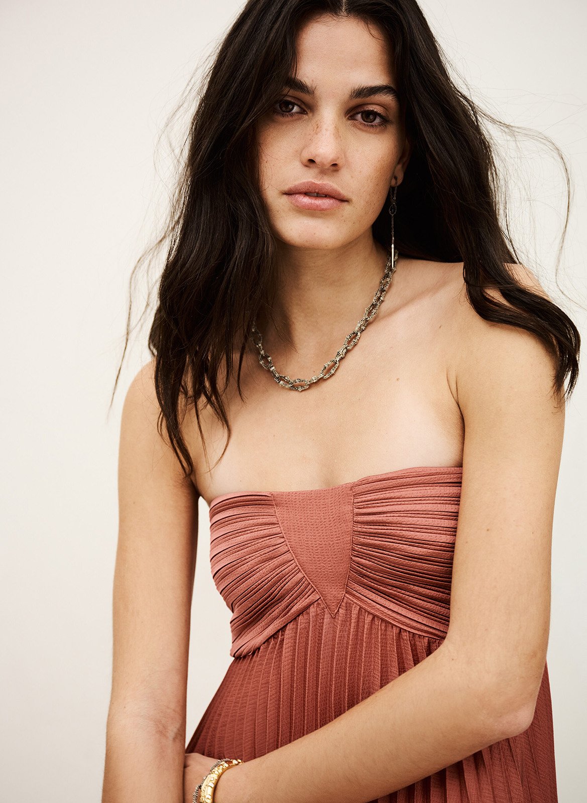 Robe longue plissée BA&SH Rose