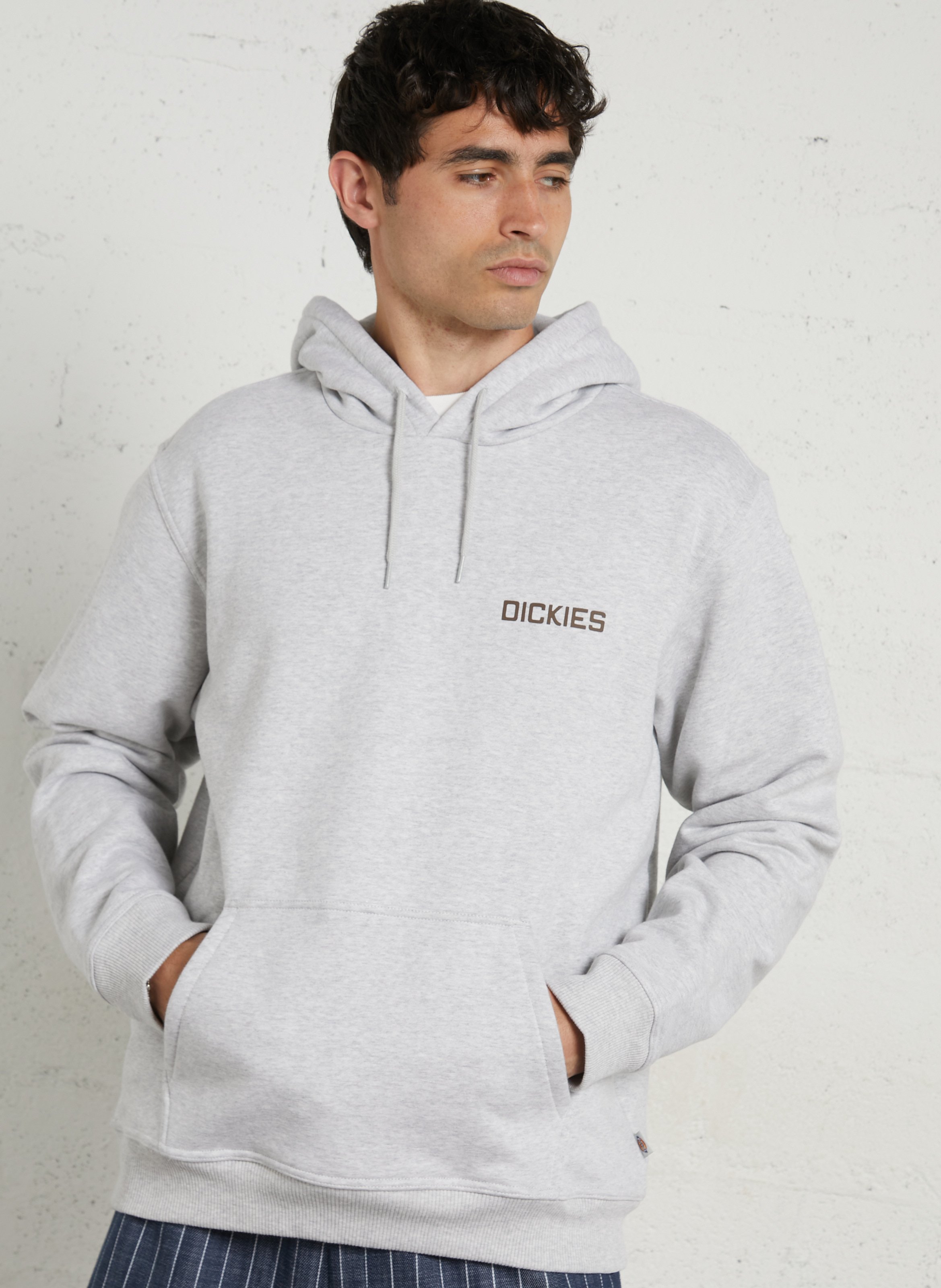 Straight hooded sweatshirt screen printed in blended cotton DICKIES Grey