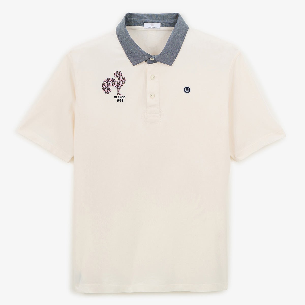 Short-sleeved cotton jersey polo with rooster embroidery. SERGE BLANCO White