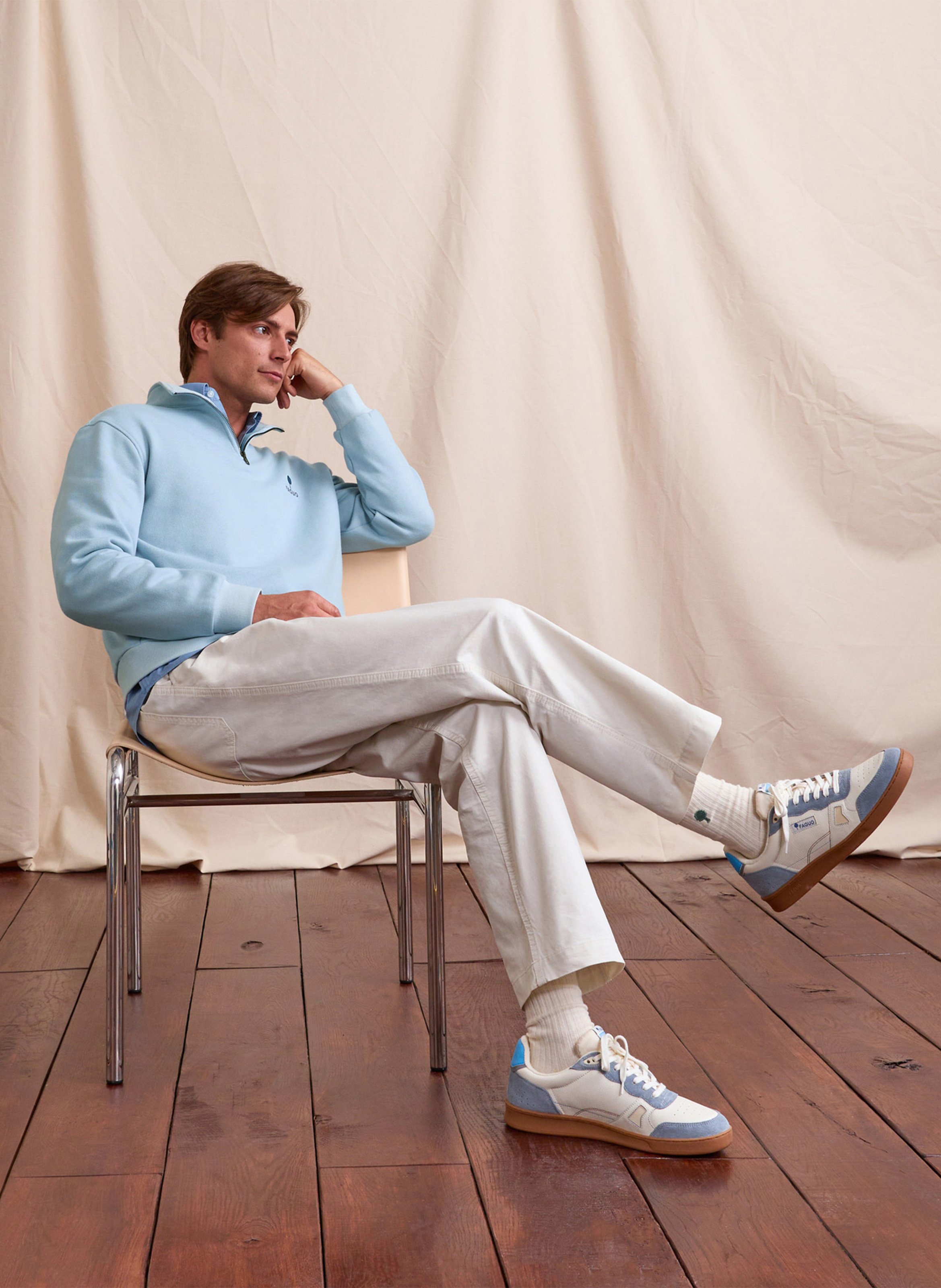 Oversized trui met opstaande kraag van biologisch katoen FAGUO Blauw