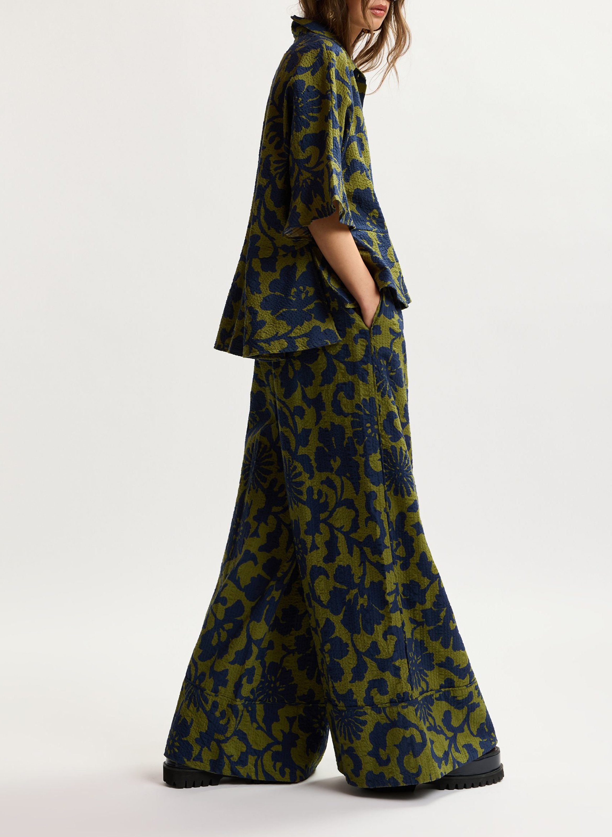 Chemise évasée à motifs en coton Vert