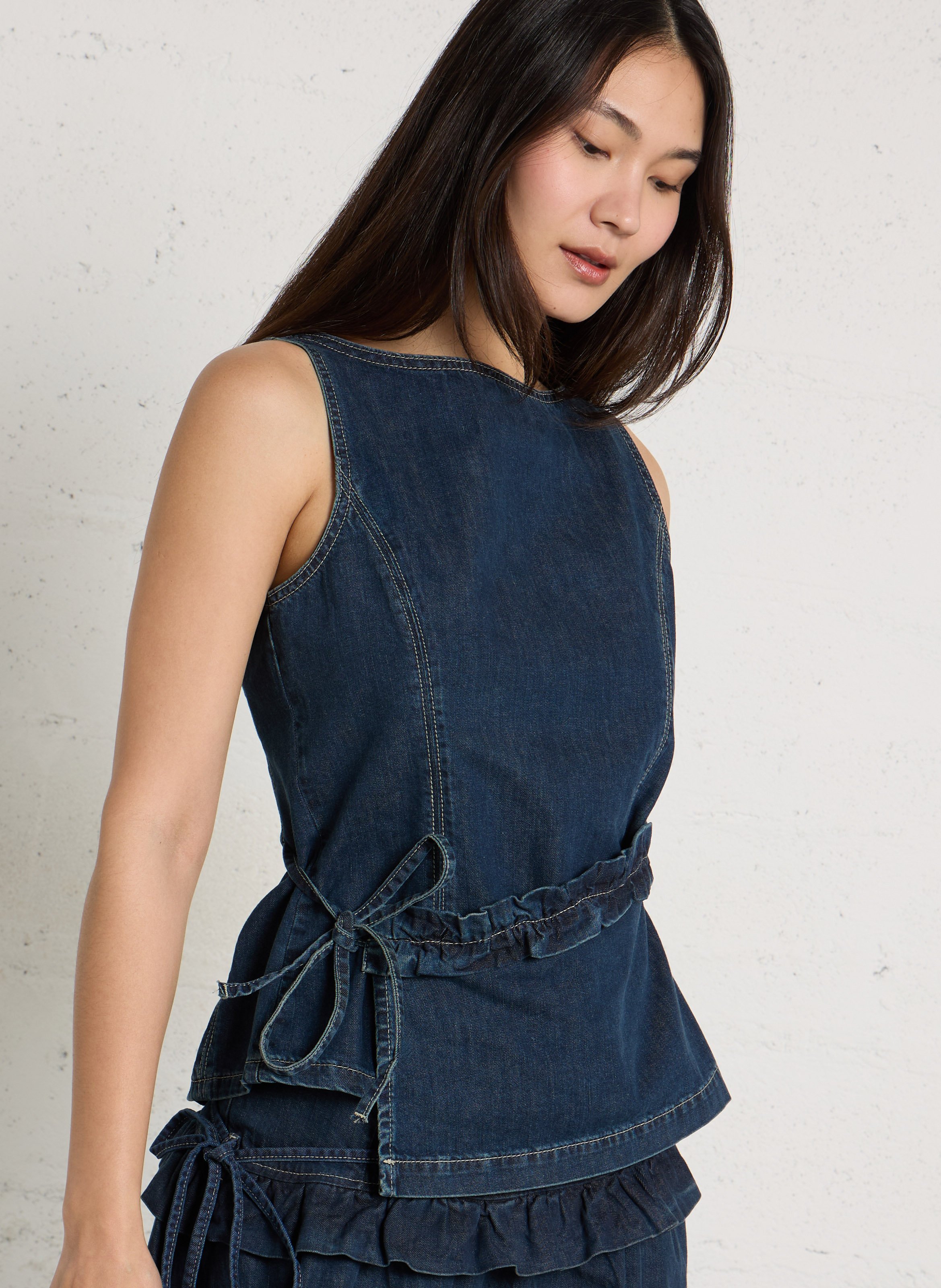 Ärmellose Jeansbluse mit Knopfleiste DAMSON MADDER Blau