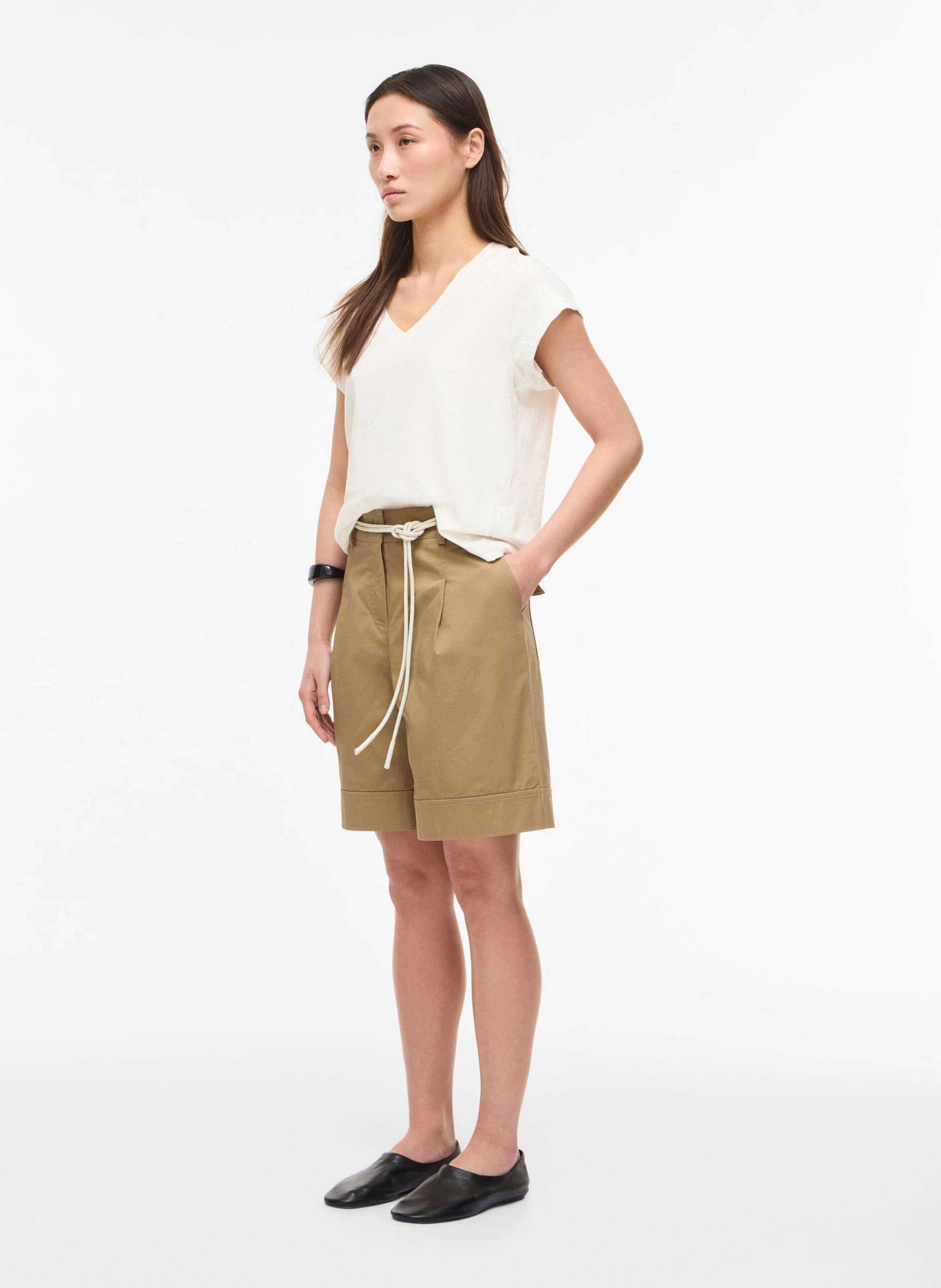 Tee-shirt droit col V en coton et lin ROUGE EDIT Beige