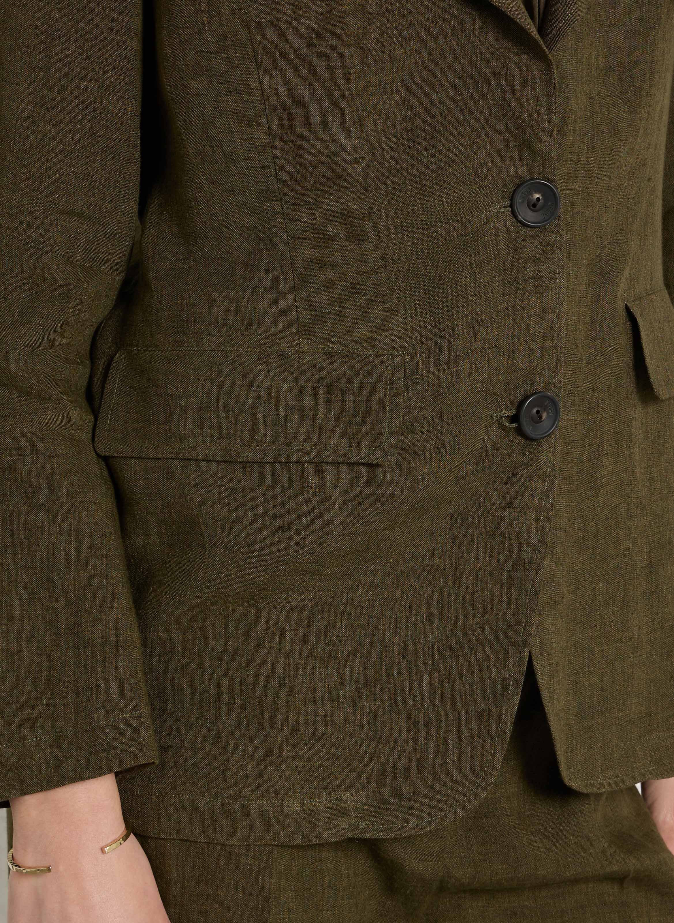 Veste tailleur droite en lin Kaki