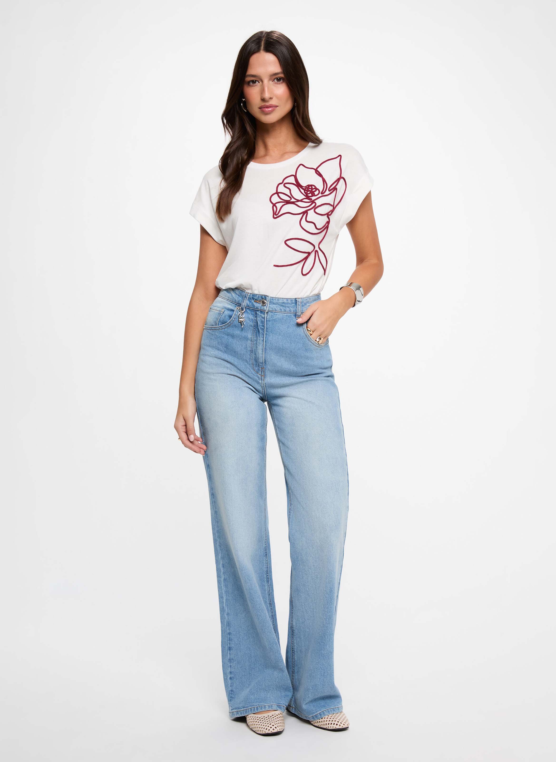 T-shirt col rond brodé MORGAN Blanc