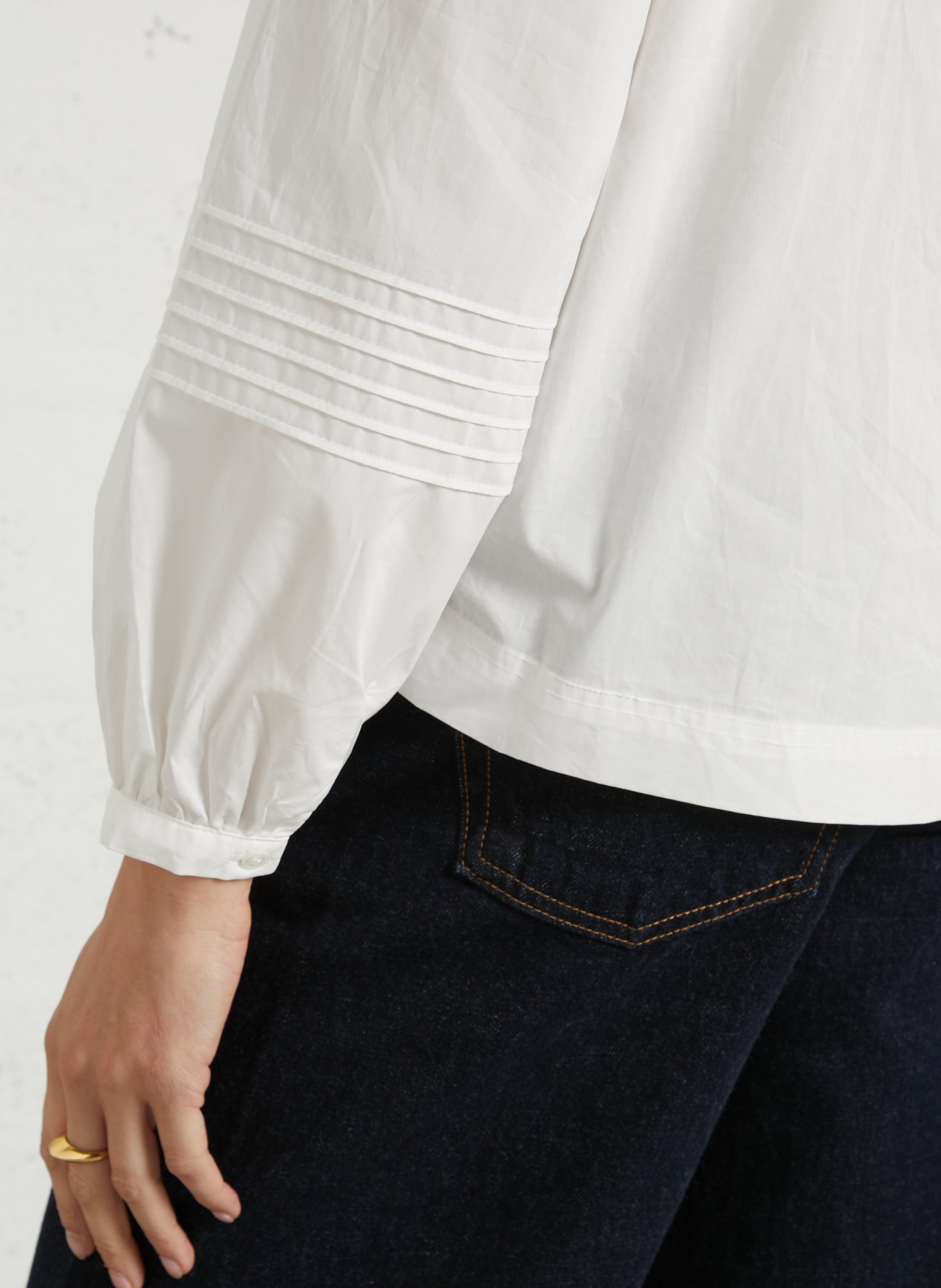Gerade Baumwoll-Bluse mit klassischem Kragen JC SOPHIE Weiss