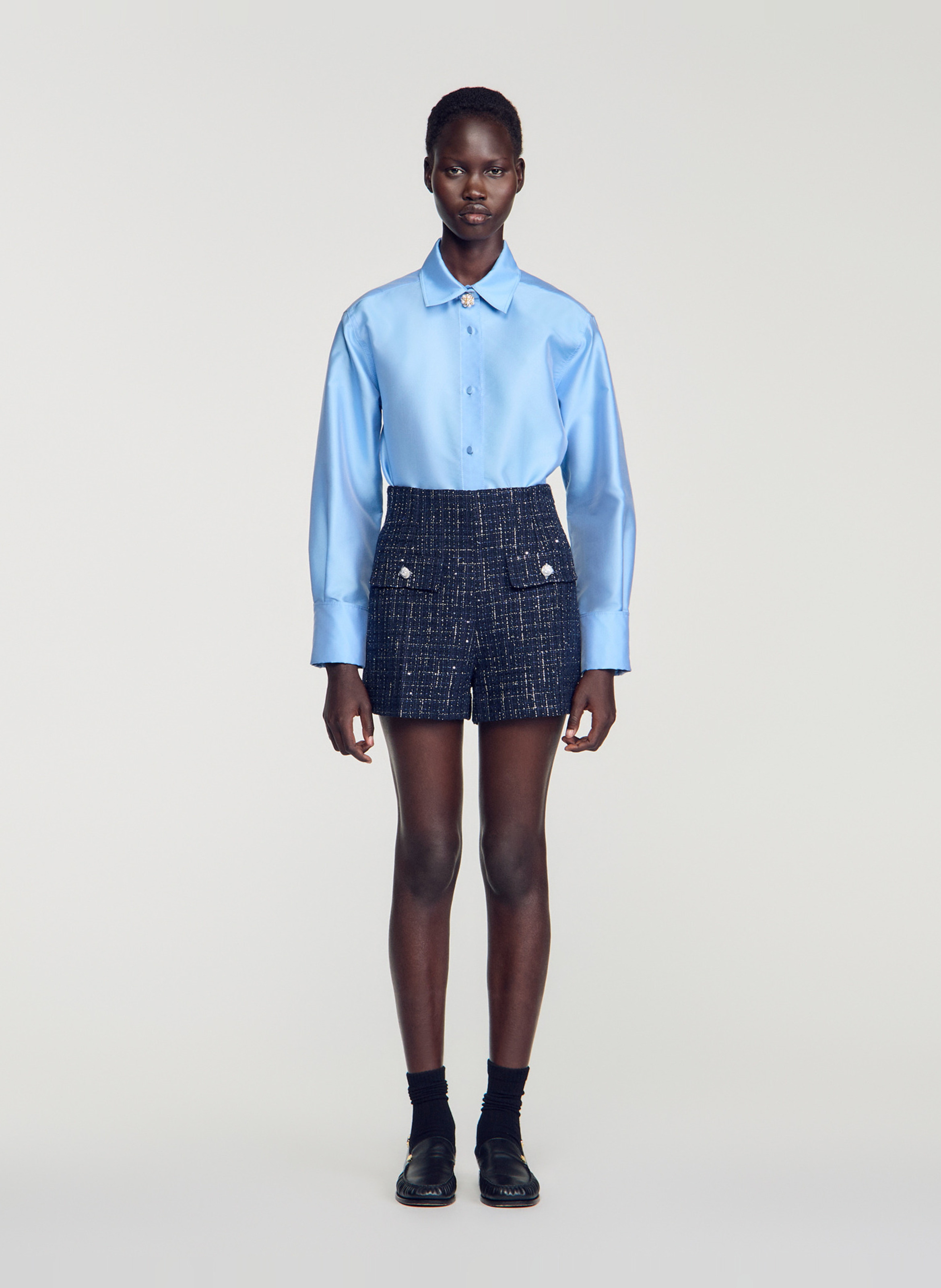 Gerade geschnittener High-Waist-Rock aus Tweed SANDRO Blau