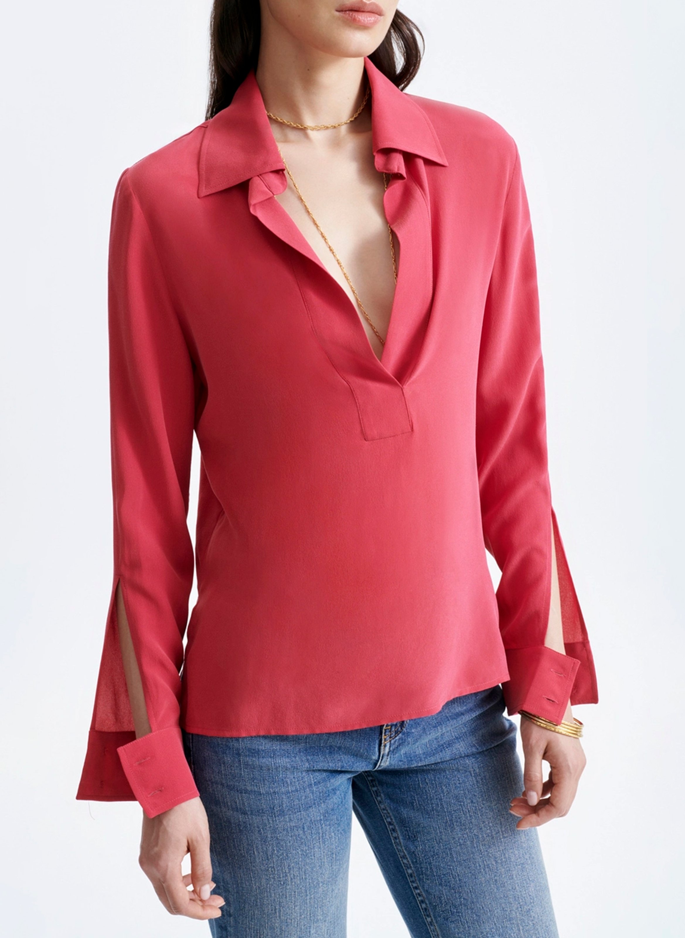 Blusa de cuello polo de seda VANESSA BRUNO Rosa
