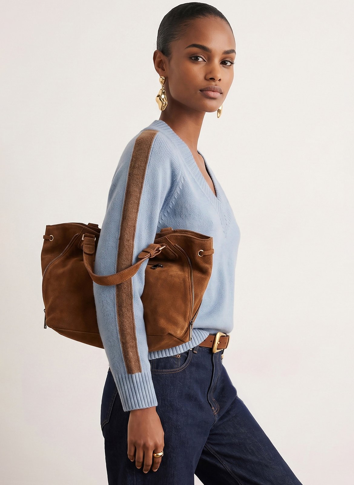 Pull droit col v en laine mélangée | Bleu KOOKAI Femme