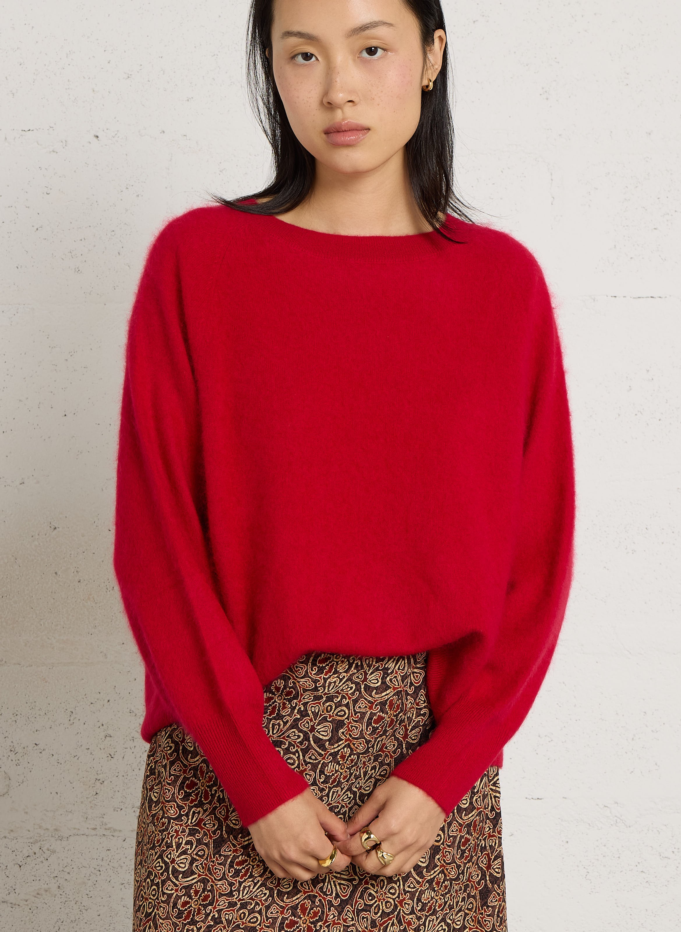 Weiter Pullover mit Bootsausschnitt aus Wolle und Kaschmir MAJESTIC FILATURES Rot