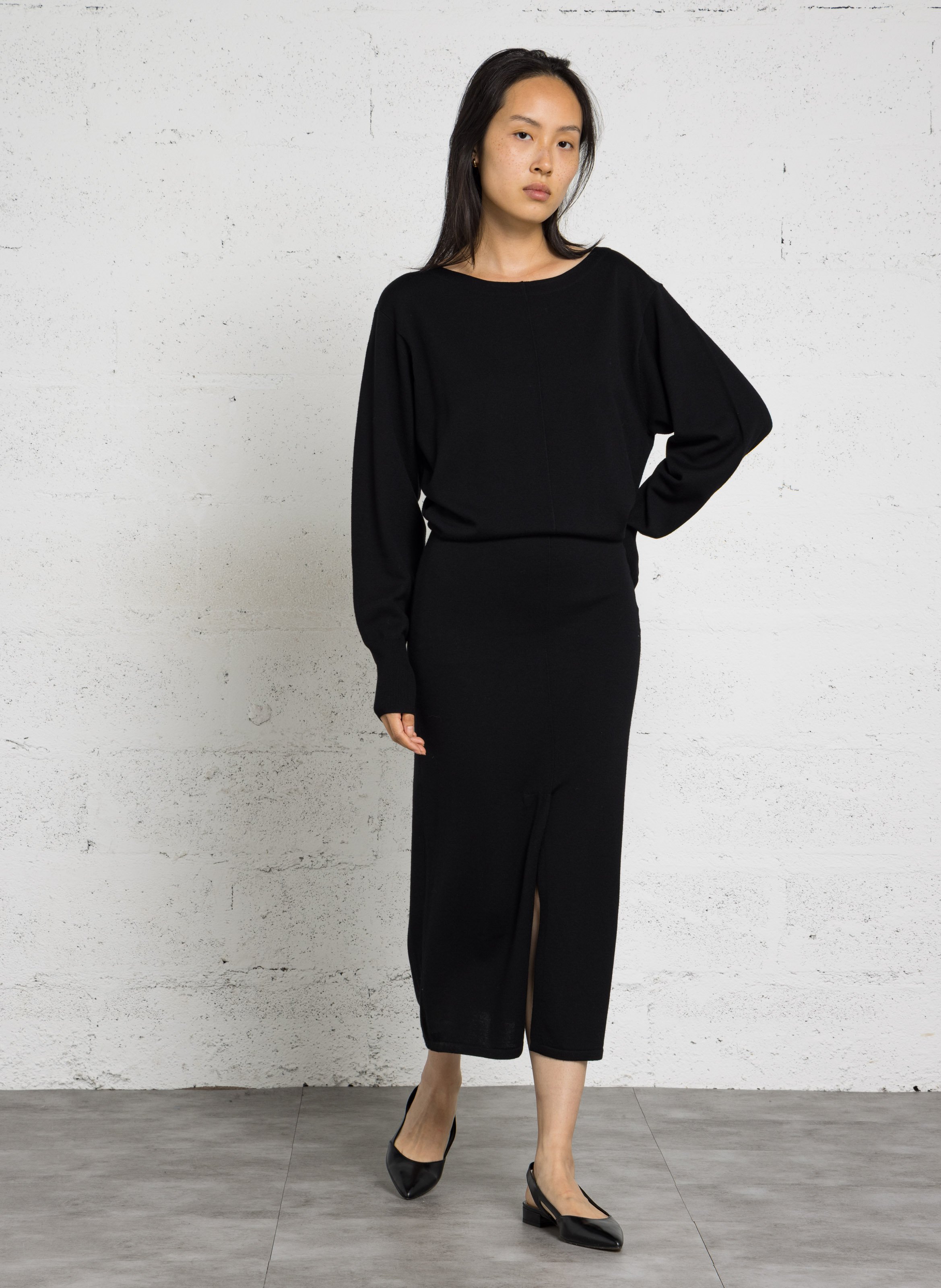 Robe longue en laine SOEUR Noir