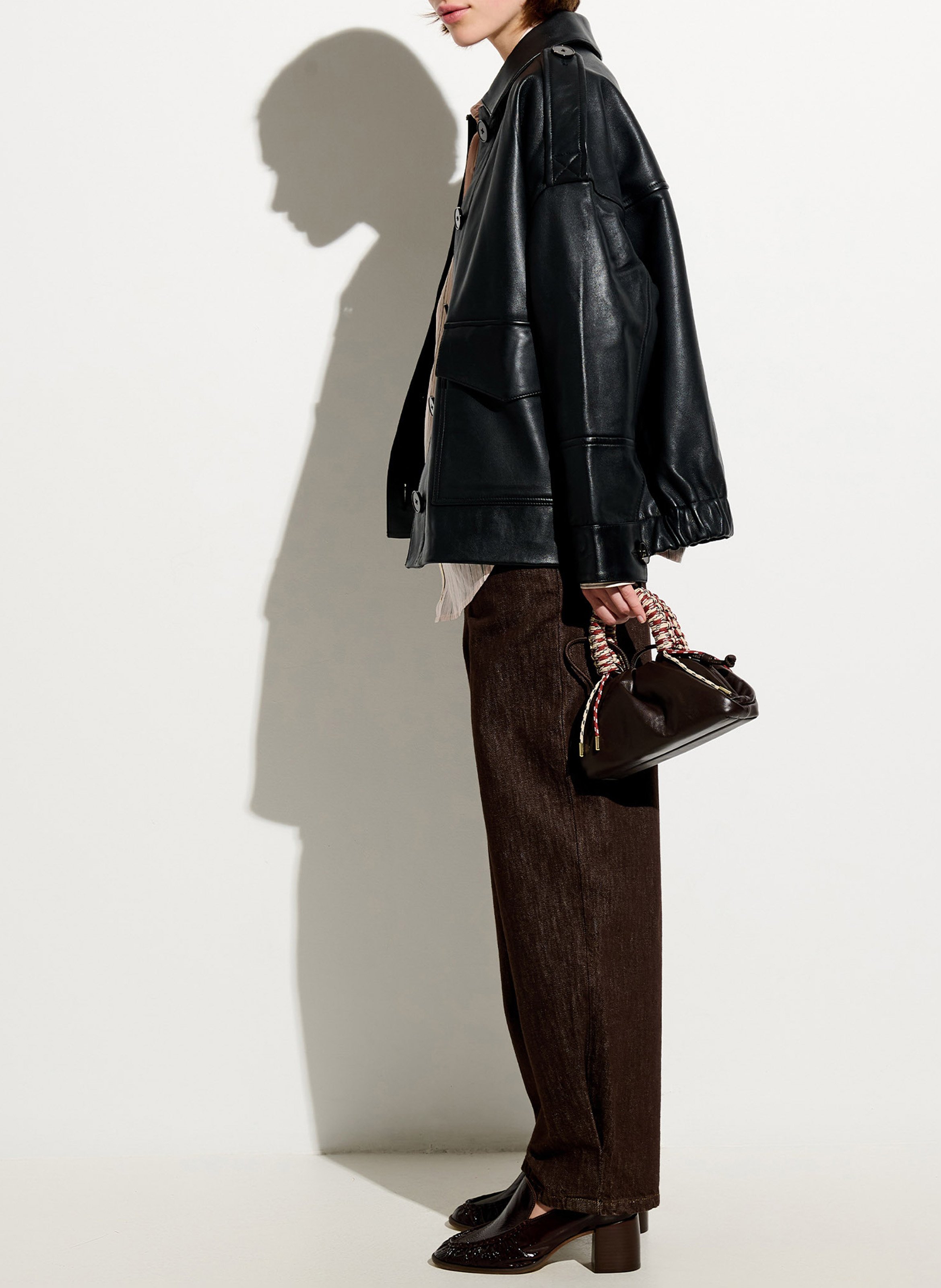 Oversized buttoned leather jacket SESSUN Black