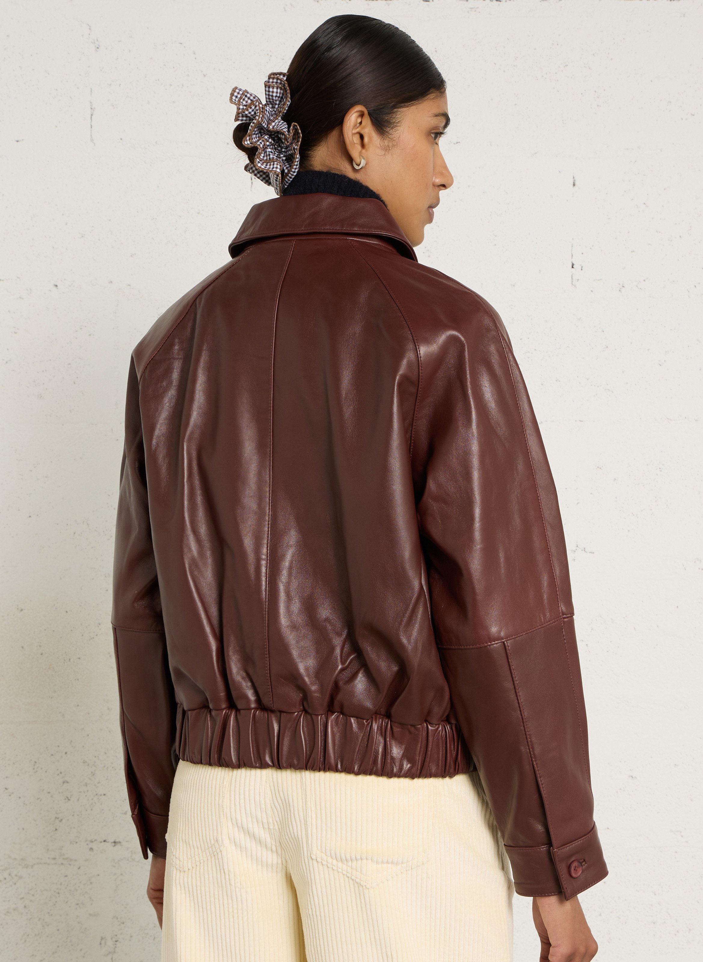 Veste droite unie en cuir MAISON 123 Marron