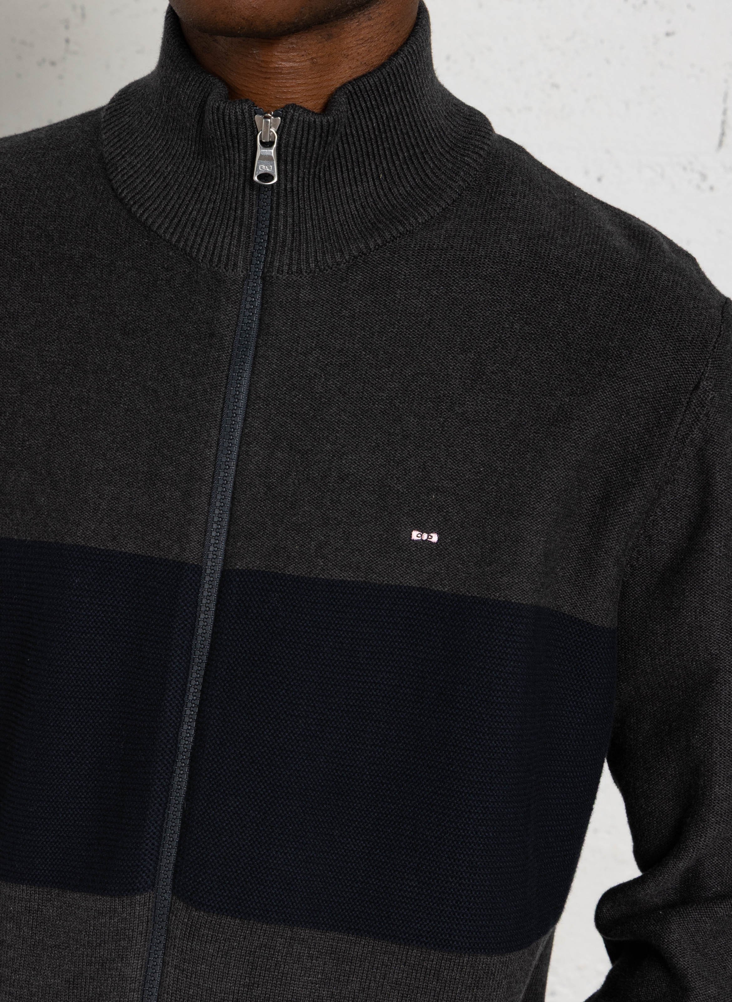 Straight zip-up high-neck cotton cardigan EDEN PARK Black