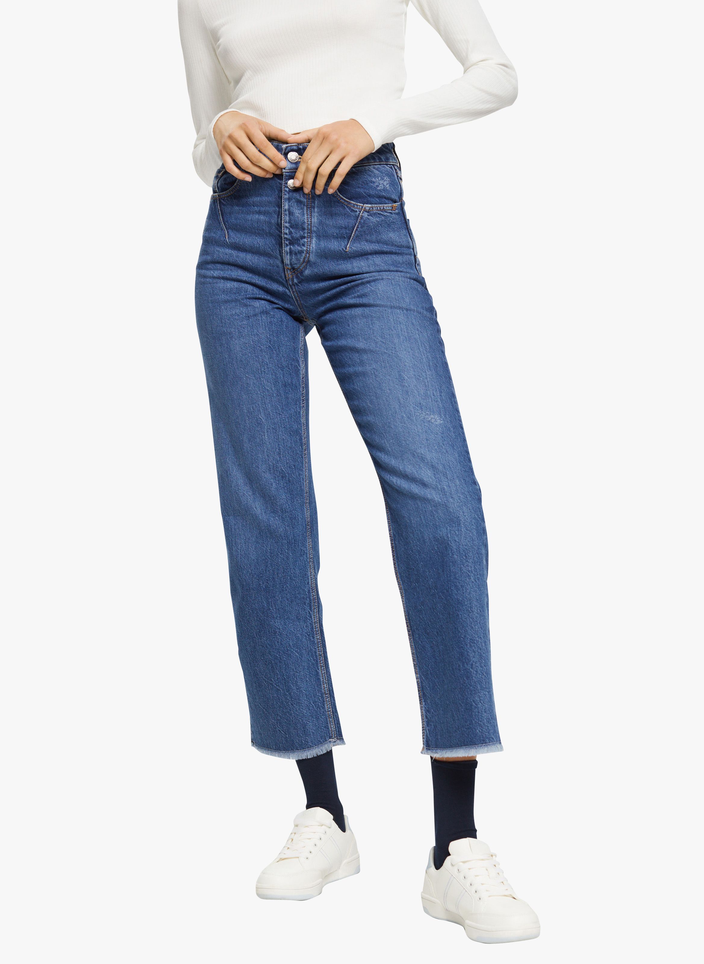 Jean droit à coupe courte Jean Karl Lagerfeld en coloris Blanc Femme Vêtements Jeans Jeans à pattes d’éléphant 