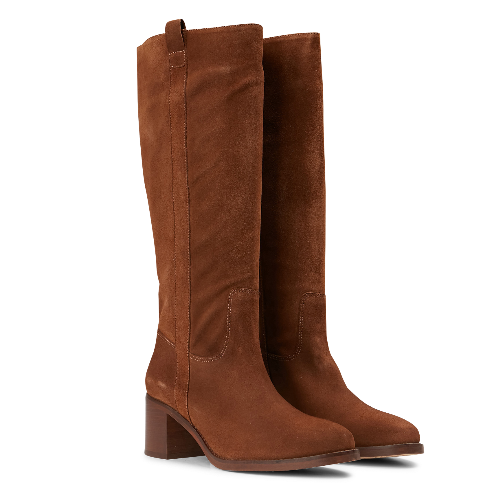 Bottes à talons en cuir velours  LA FEE MARABOUTEE Marron