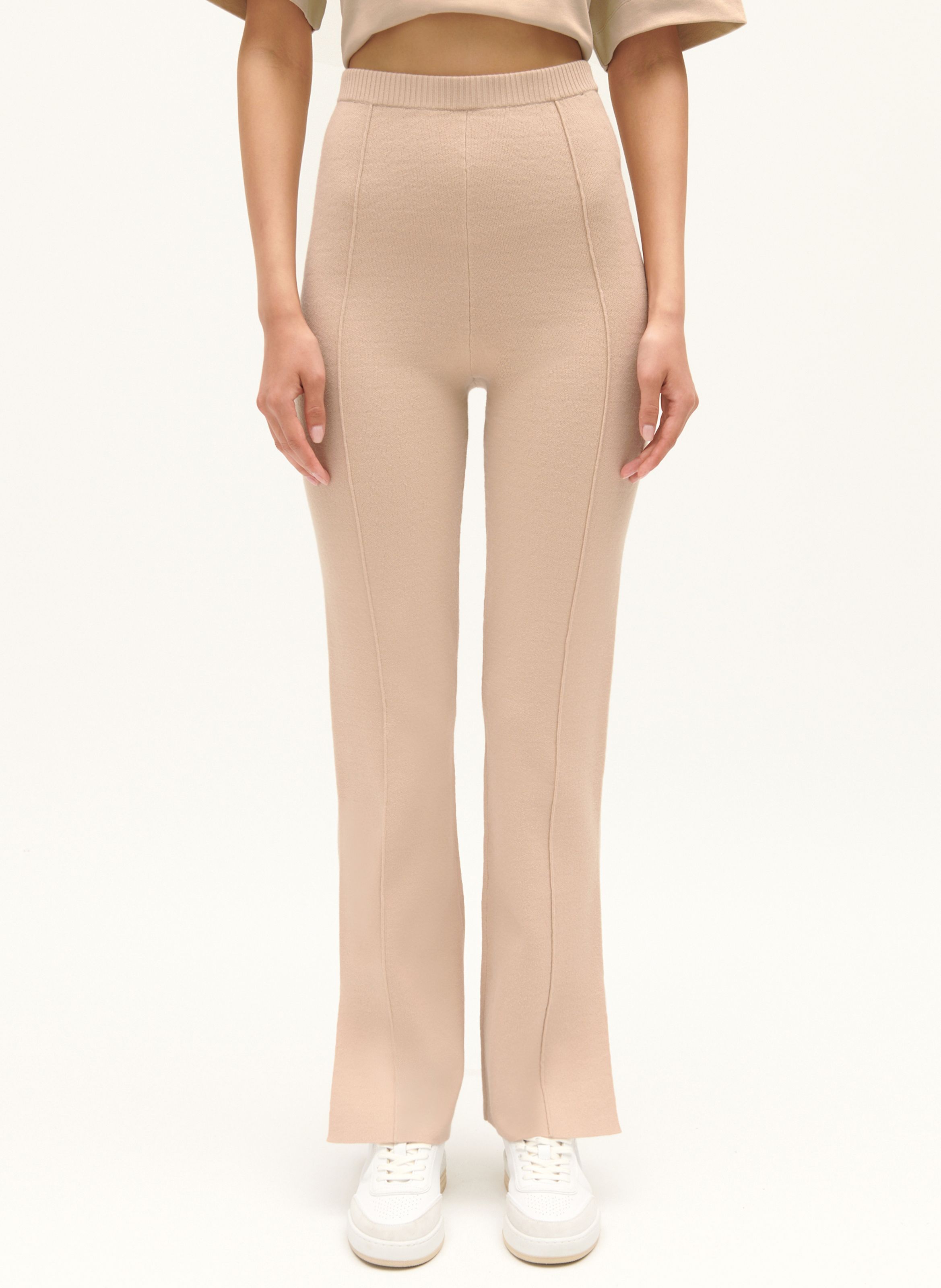 Straight Cotton blend Pants Wiwth Topstitching Beige Clair Claudie