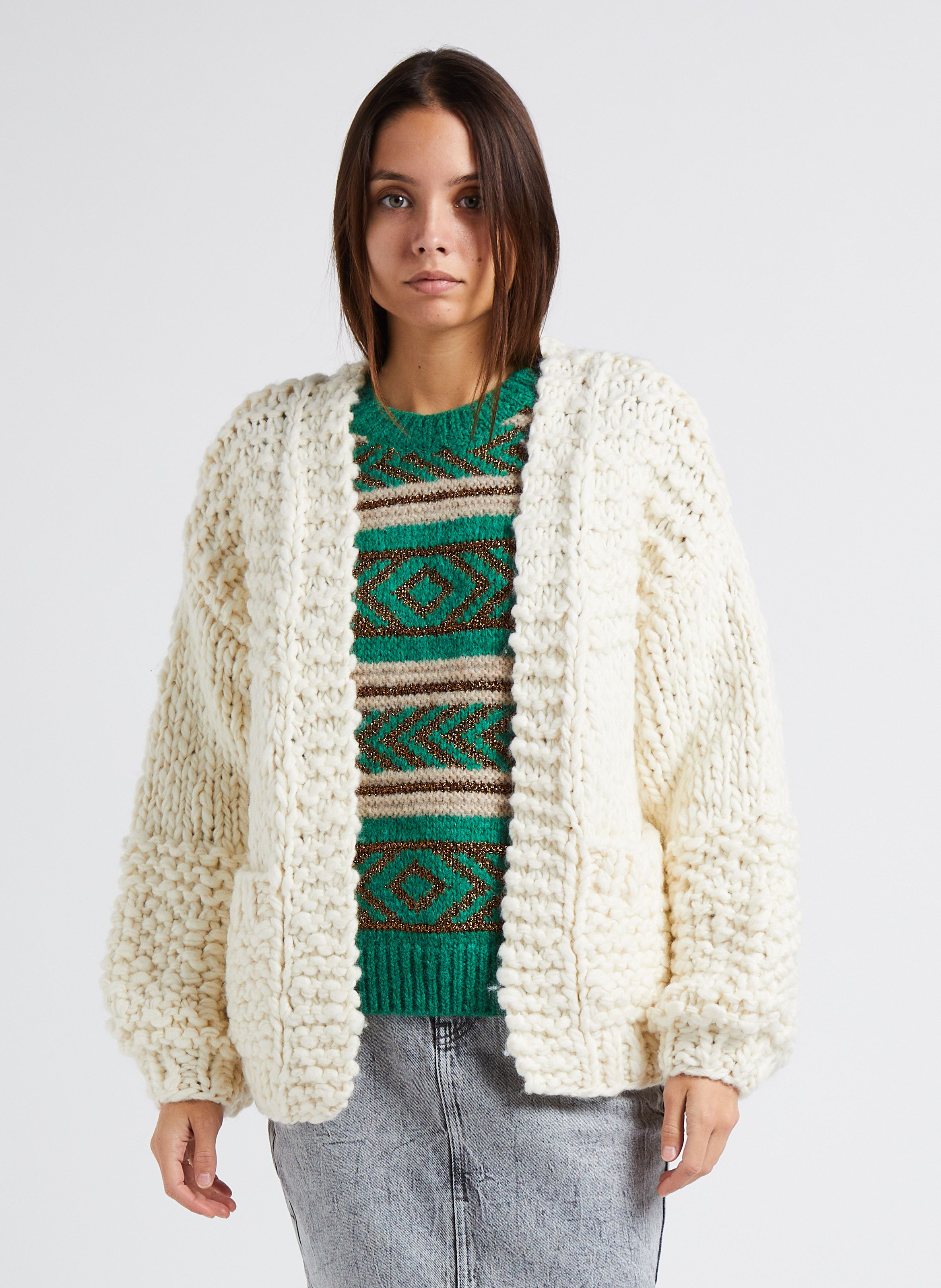 UND MIX LONG STRAIGHT KNIT CARDIGAN-