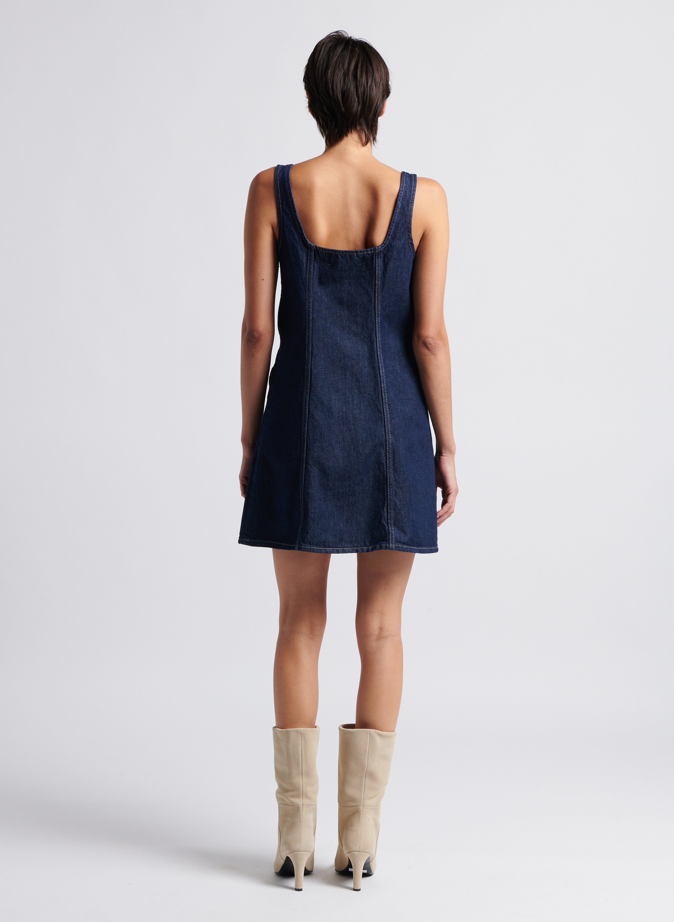 Short denim square-neck dress SAMSOE SAMSOE Blue