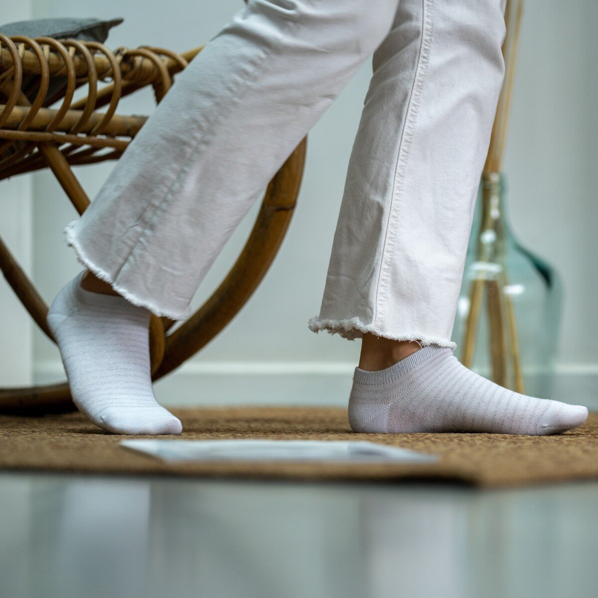 Striped combed cotton ankle socks BILLYBELT White