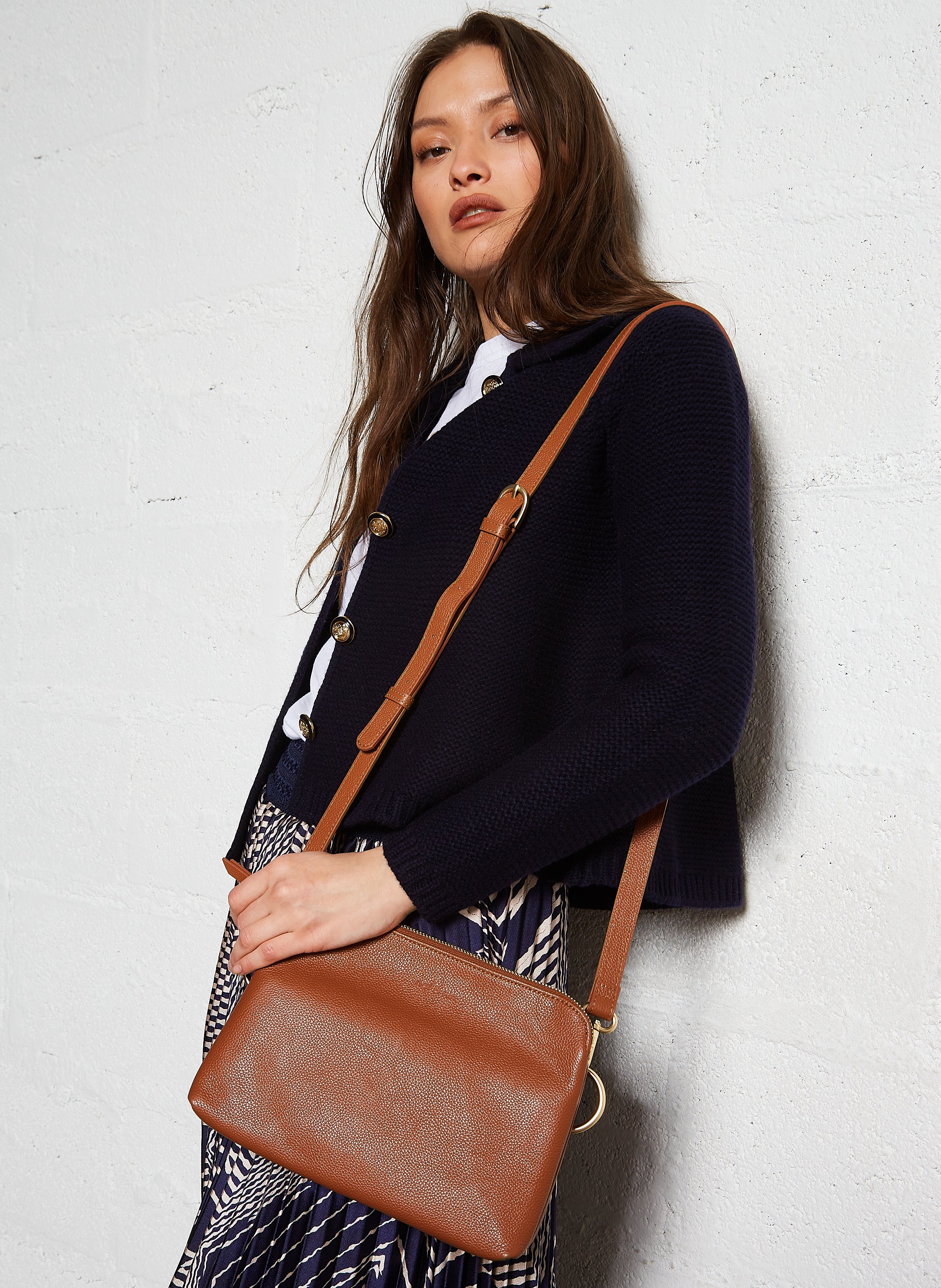 Sac bandoulière en cuir grainé  NAT & NIN Marron