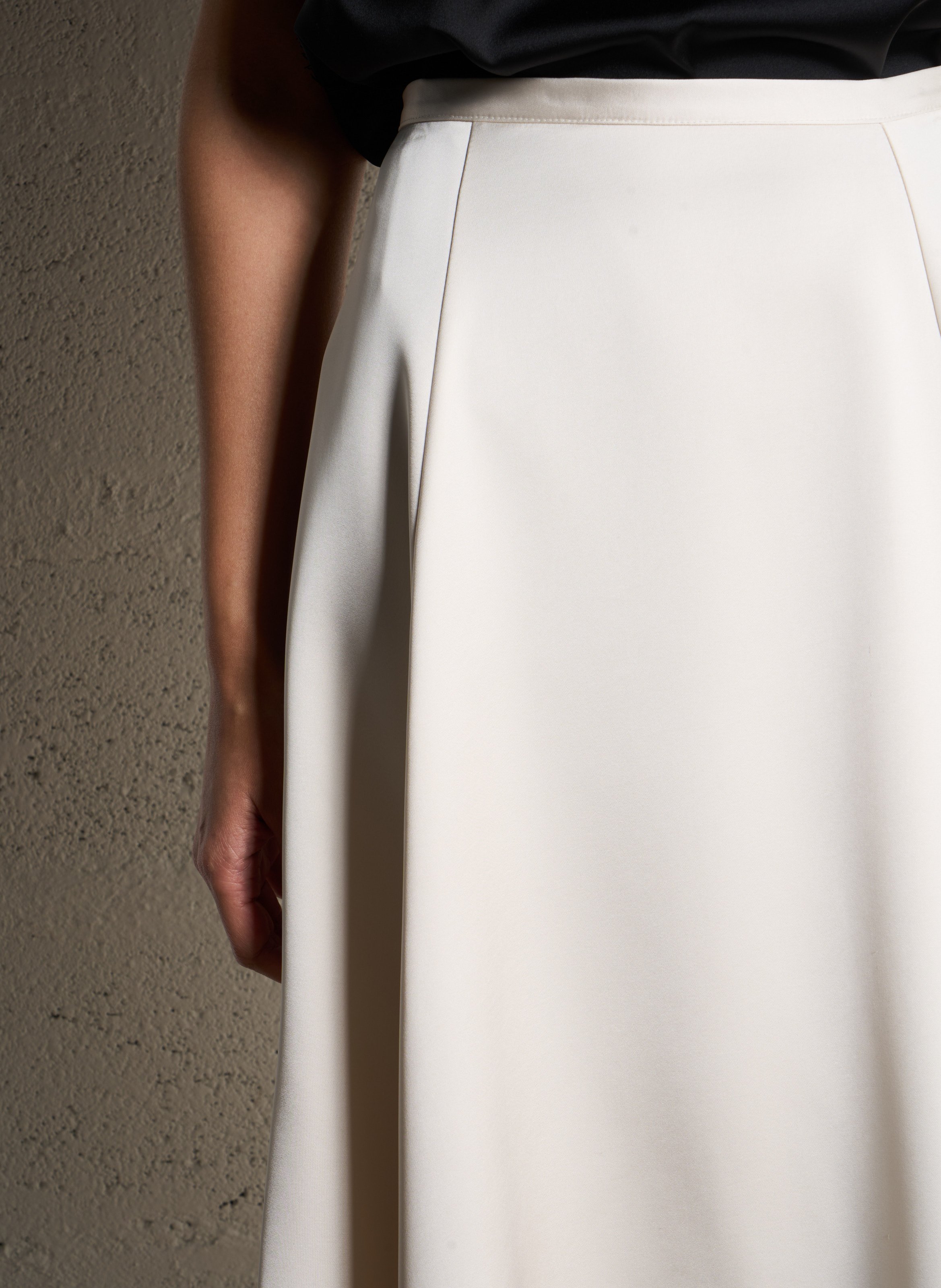 Satin Flared Midi Skirt IMPERIAL White