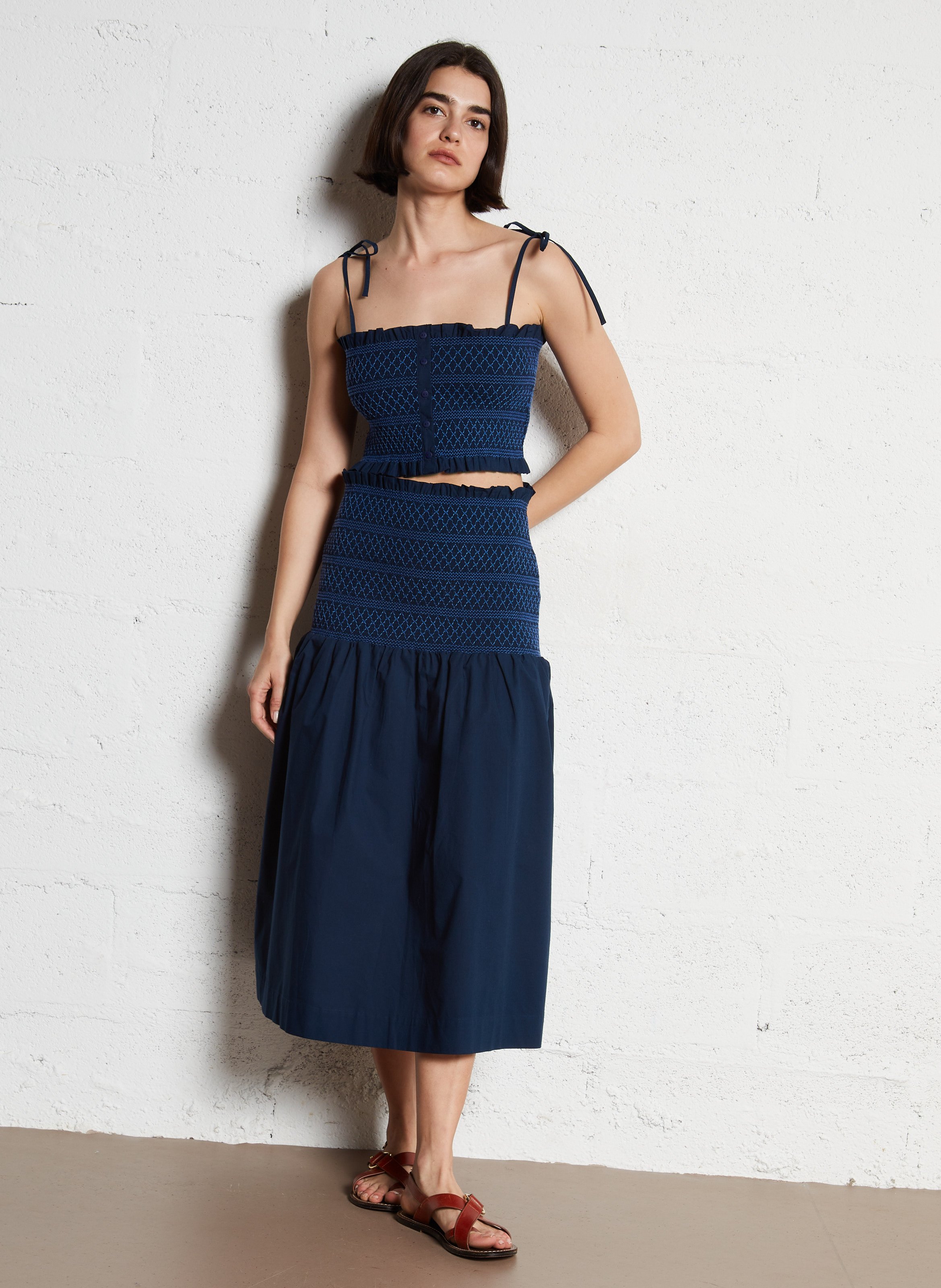 Jupe midi en coton THE TINY BIG SISTER Bleu