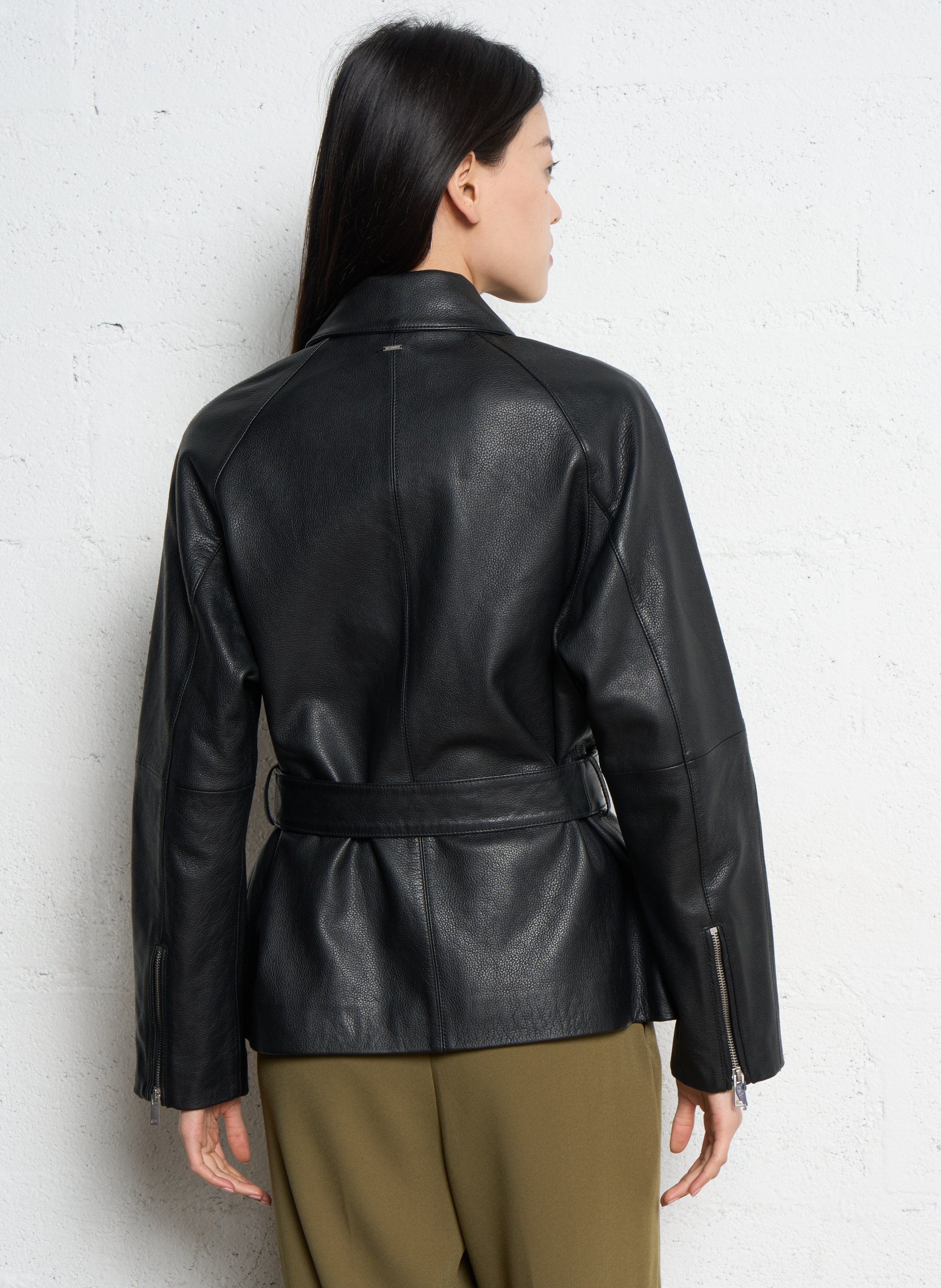 Leather jacket with tailored collar IKKS Black
