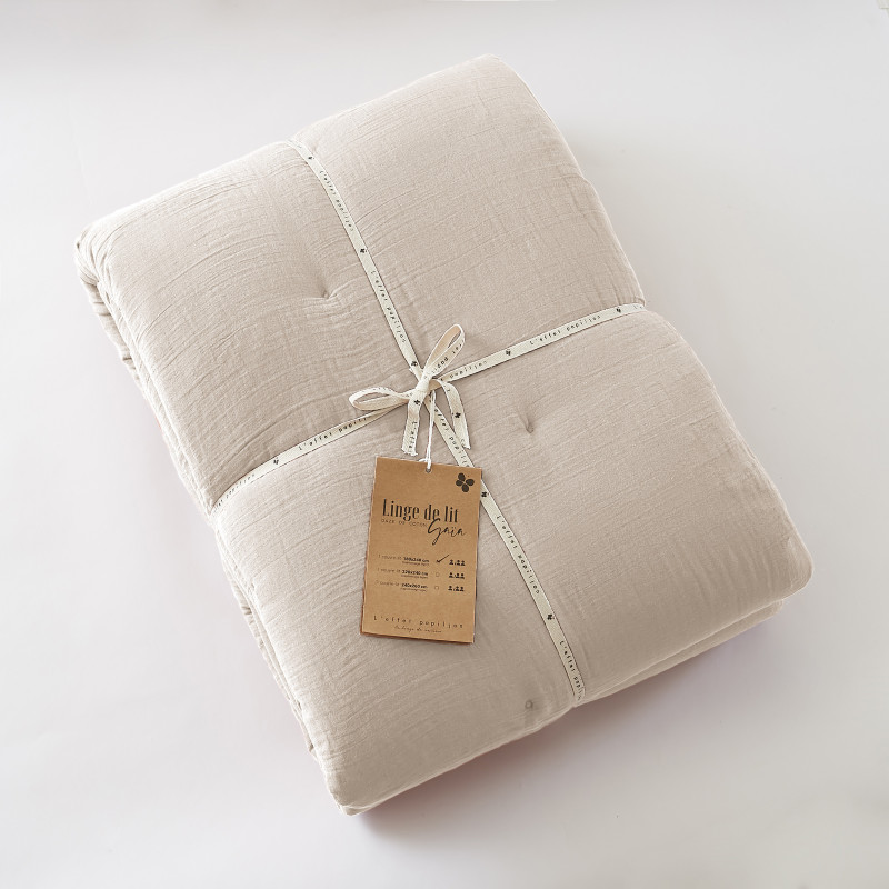 Edredon ou bout de lit en gaze de coton L'EFFET PAPILLON Beige