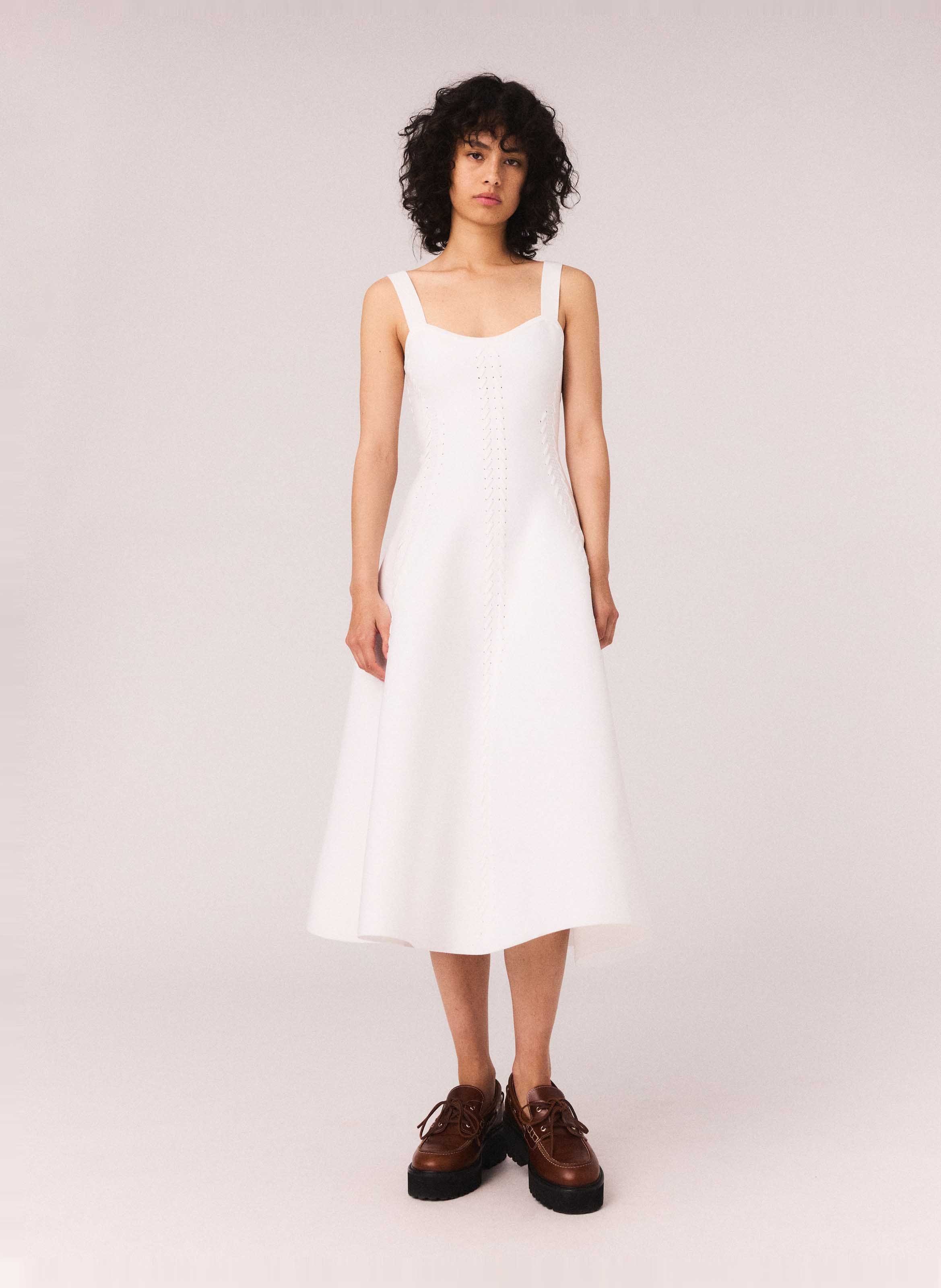 Midi skater dress with straps MAJE White