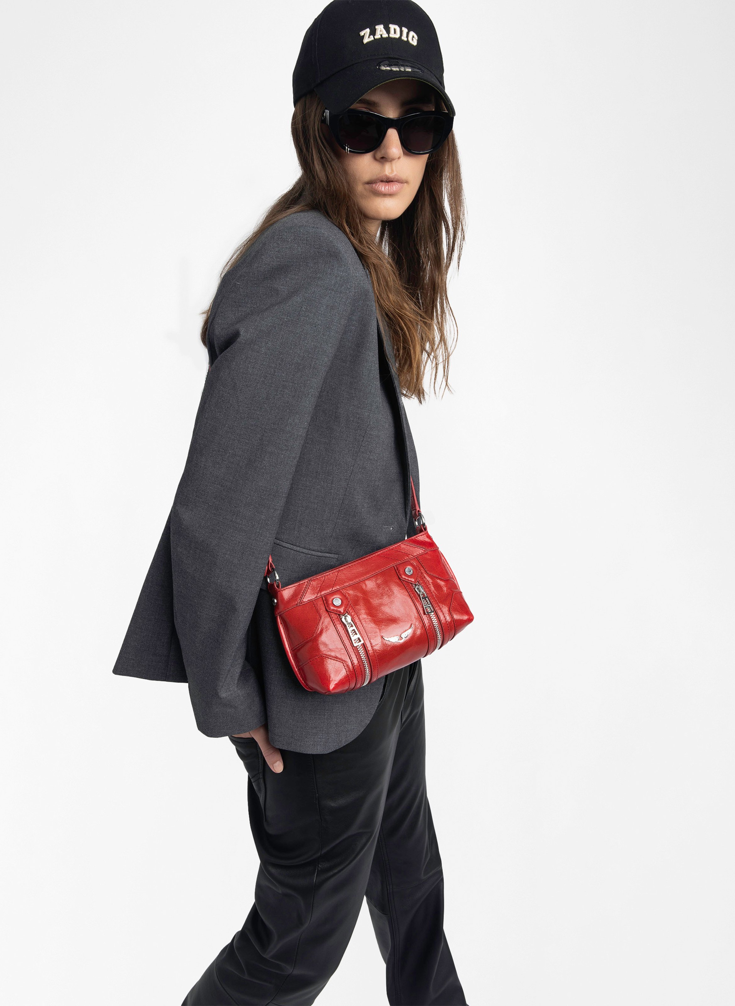 Leren schoudertas met rits ZADIG&VOLTAIRE Rood