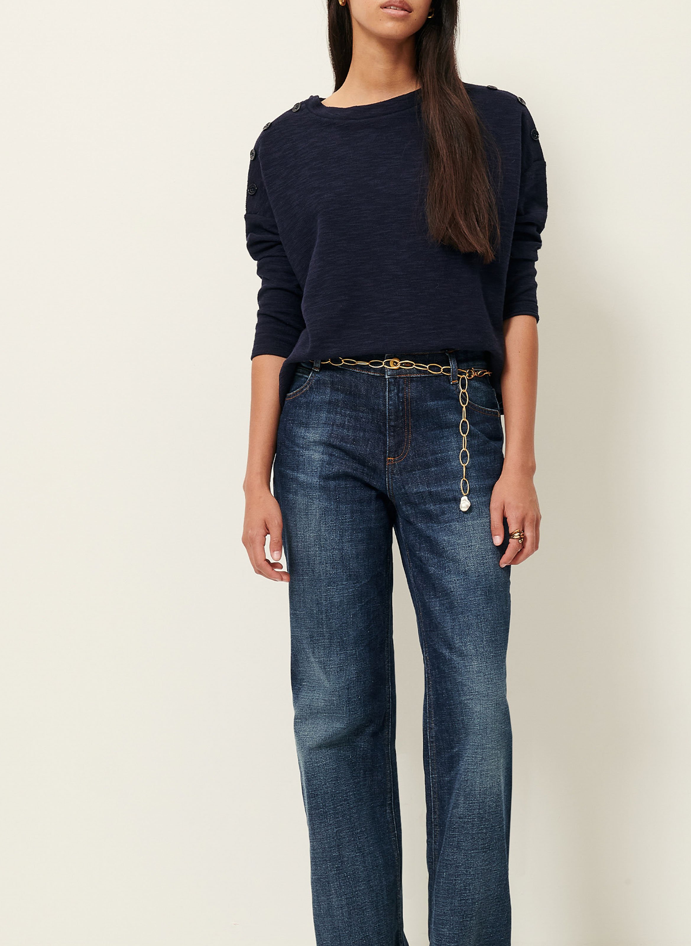 Loose-fit round-neck cotton blend sweater SESSUN Blue