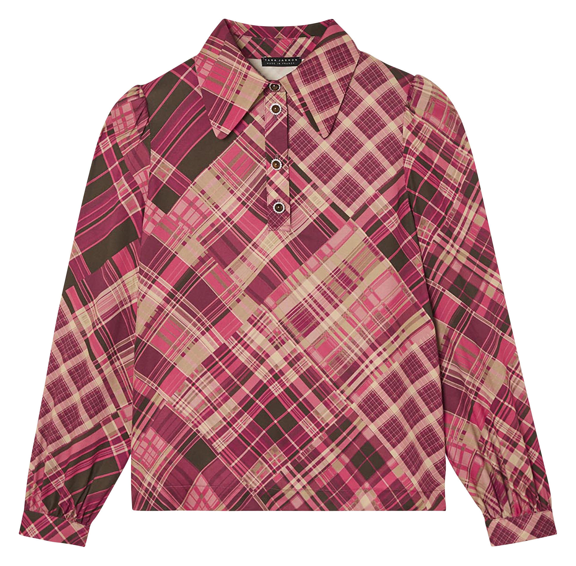 Top con collo a polo stampa a quadri TARA JARMON Rosa