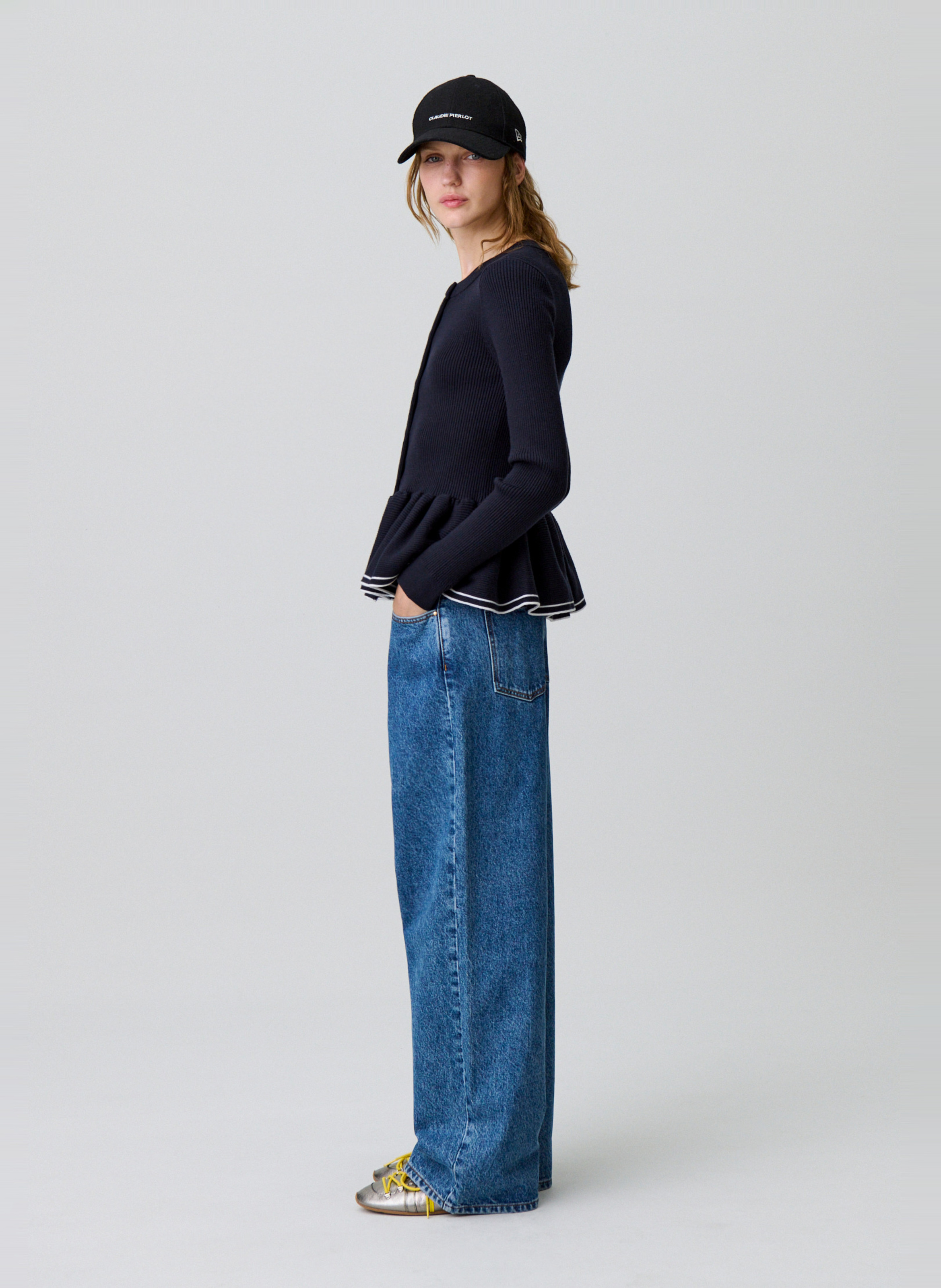 Cardigan côtelé moulant col rond CLAUDIE PIERLOT Bleu