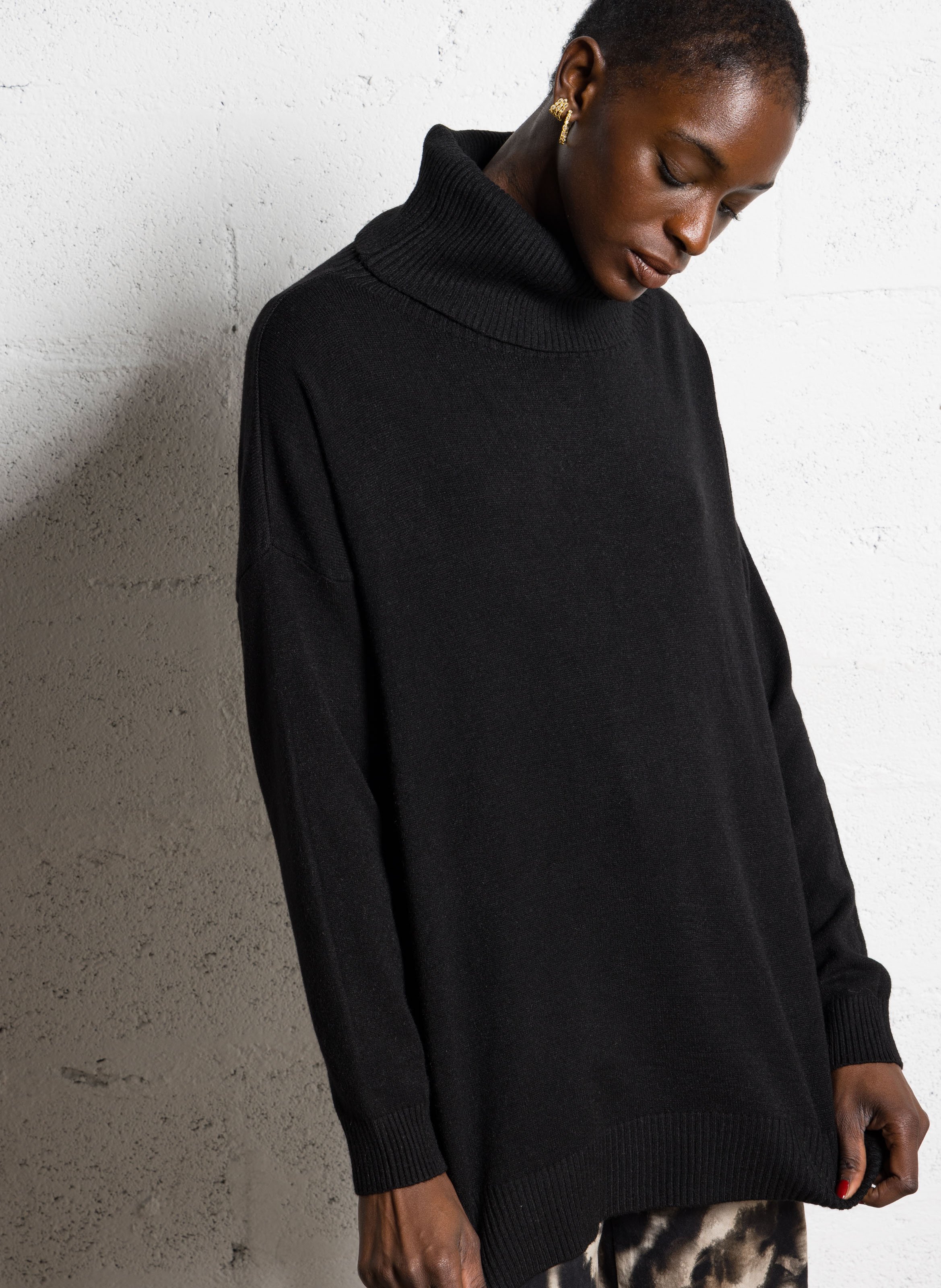 Pull droit col roulé chiné  PLEASE Noir