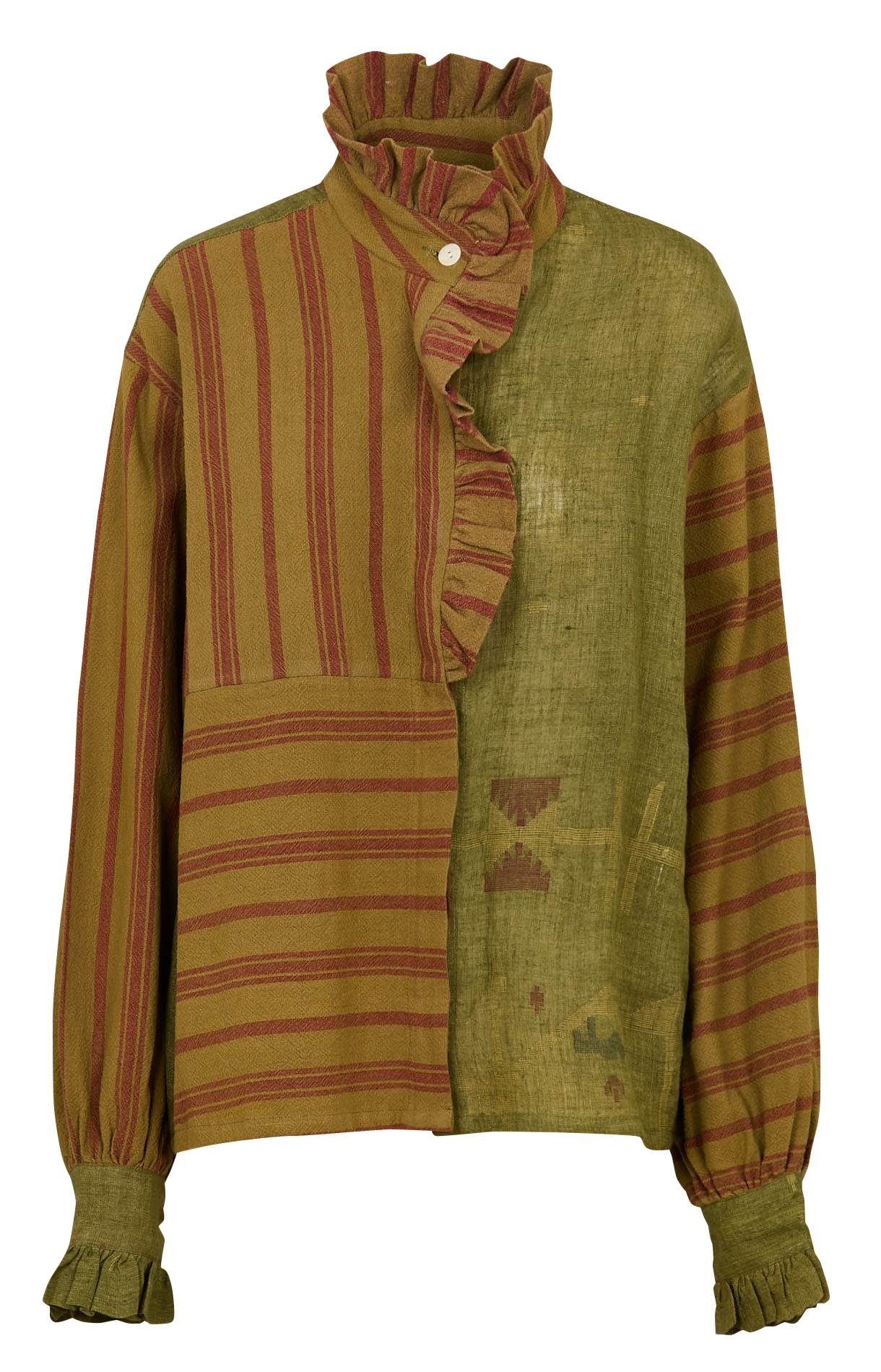 Printed flowy blouse with ruffles V DE VINSTER Khaki