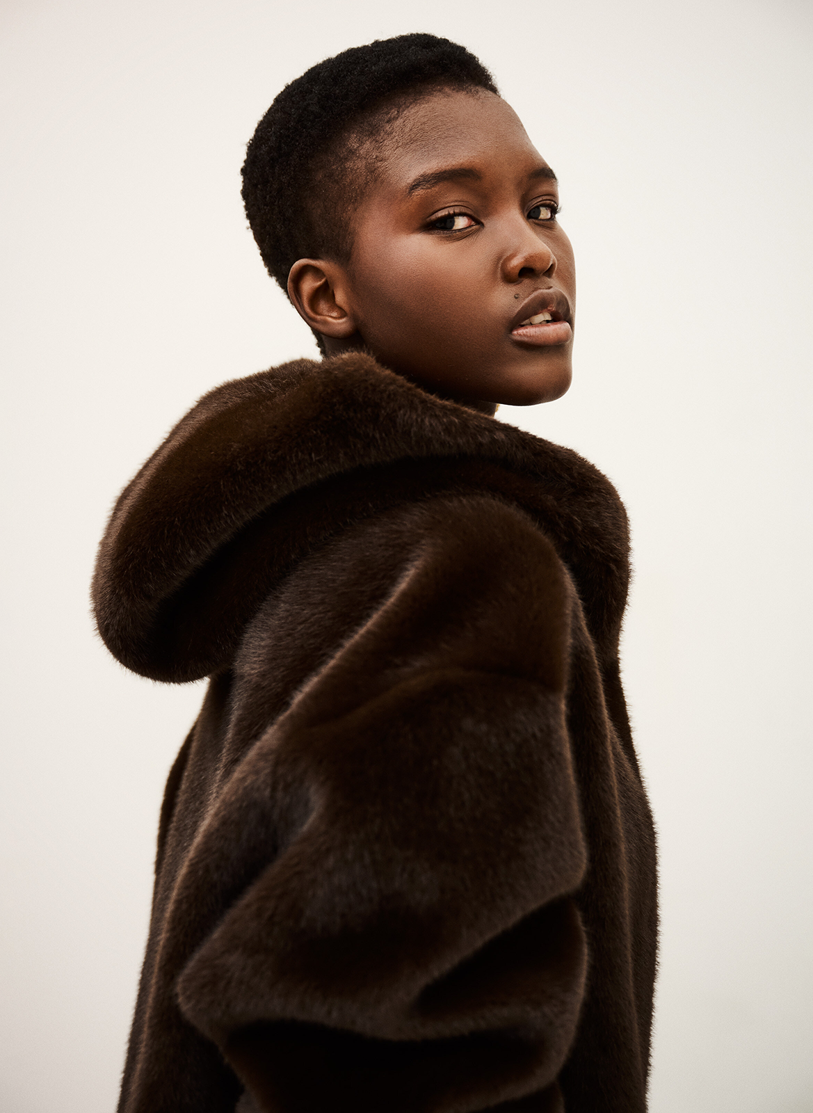 Straight coat with high synthetic fur collar BA&SH Brown
