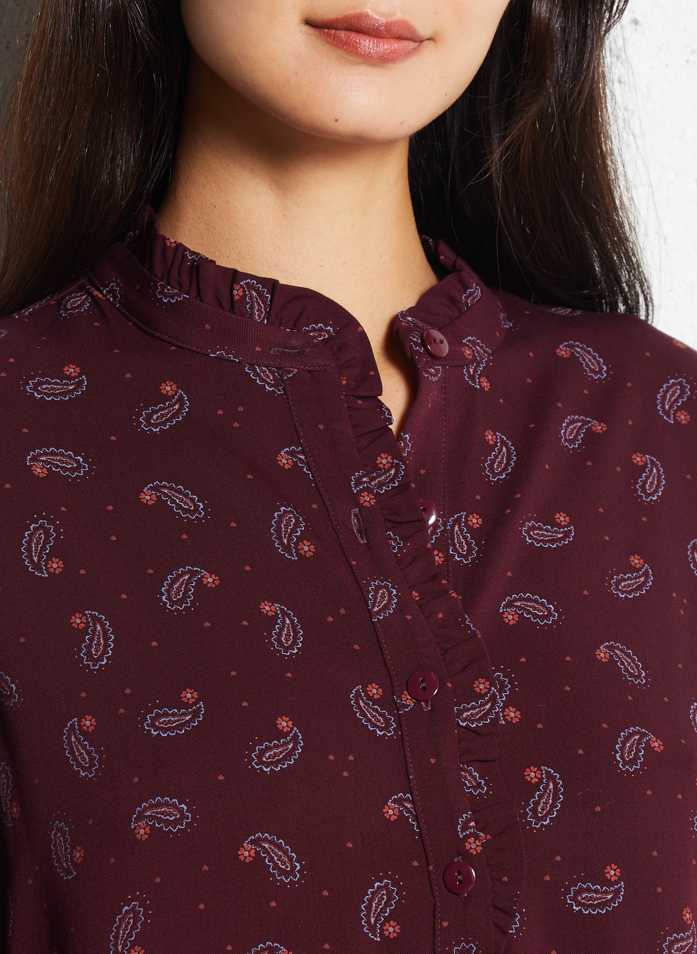 Short printed dress with Victorian collar DES PETITS HAUTS Purple