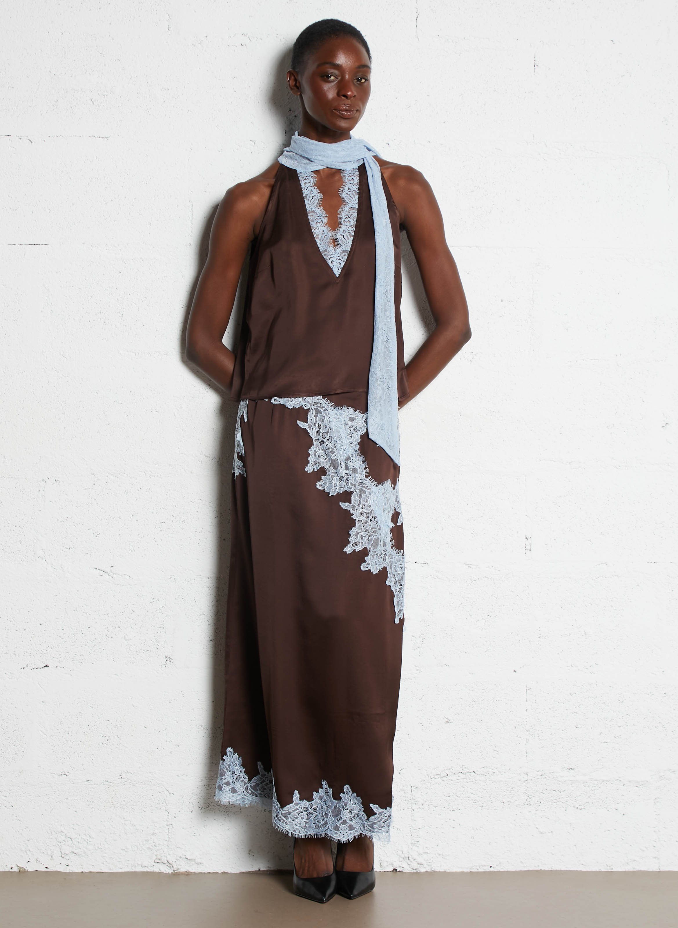 Buttoned printed V-neck top NEVER FULLY DRESSED Brown