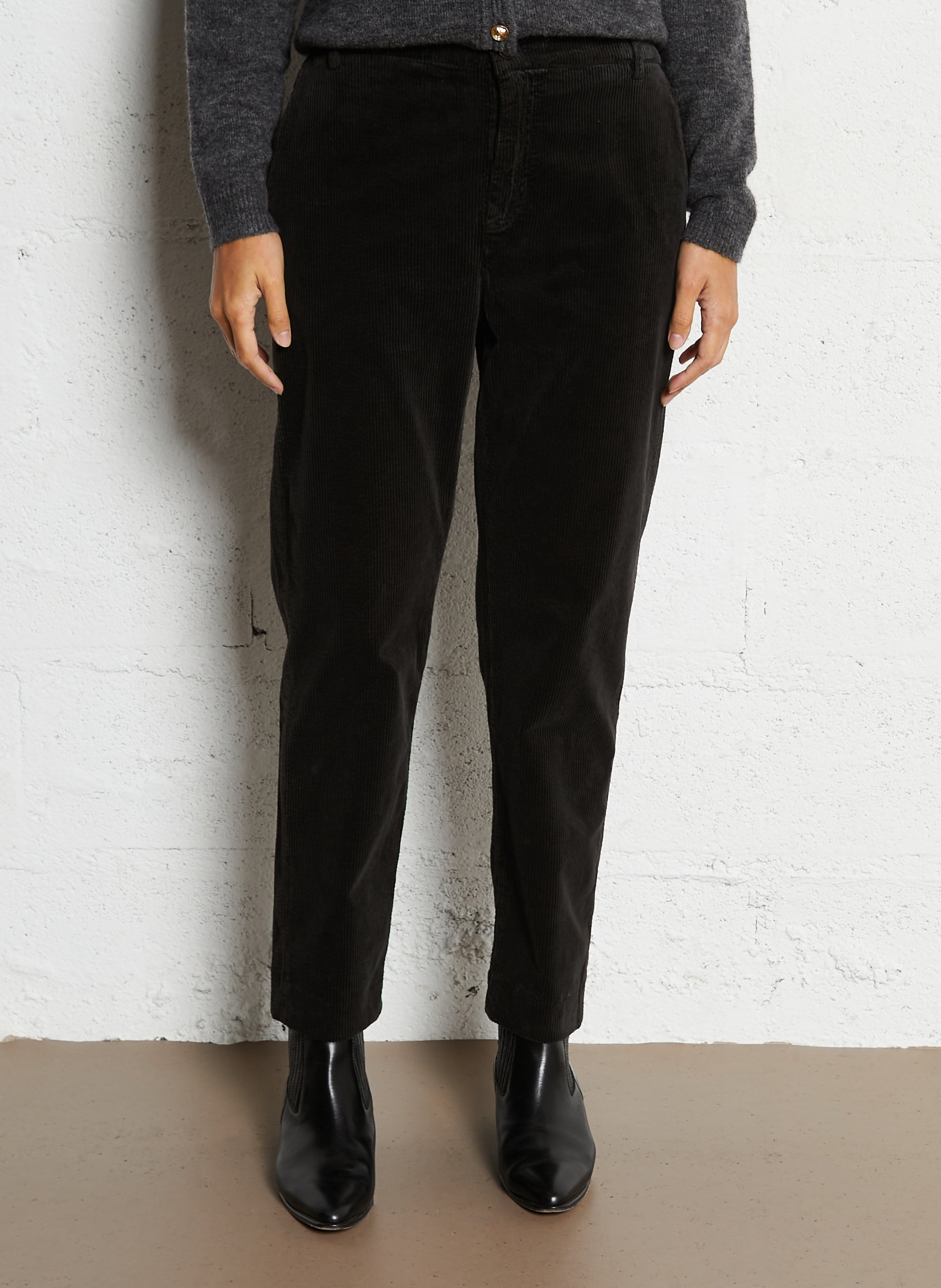 Pantalon droit en velours côtelé HOD PARIS Noir