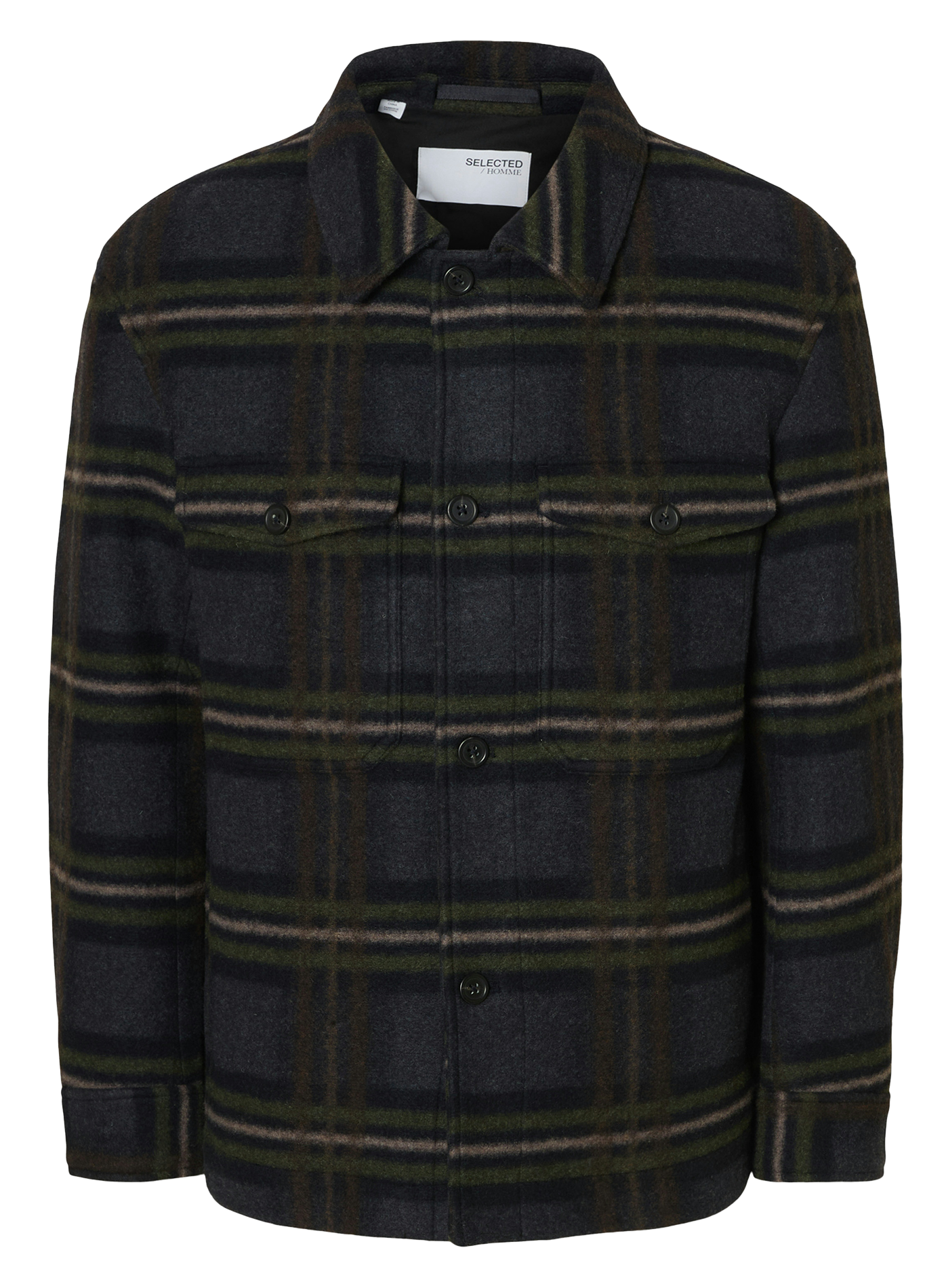 Surchemise droite en fibres recyclées mélangées à carreaux SELECTED Bleu