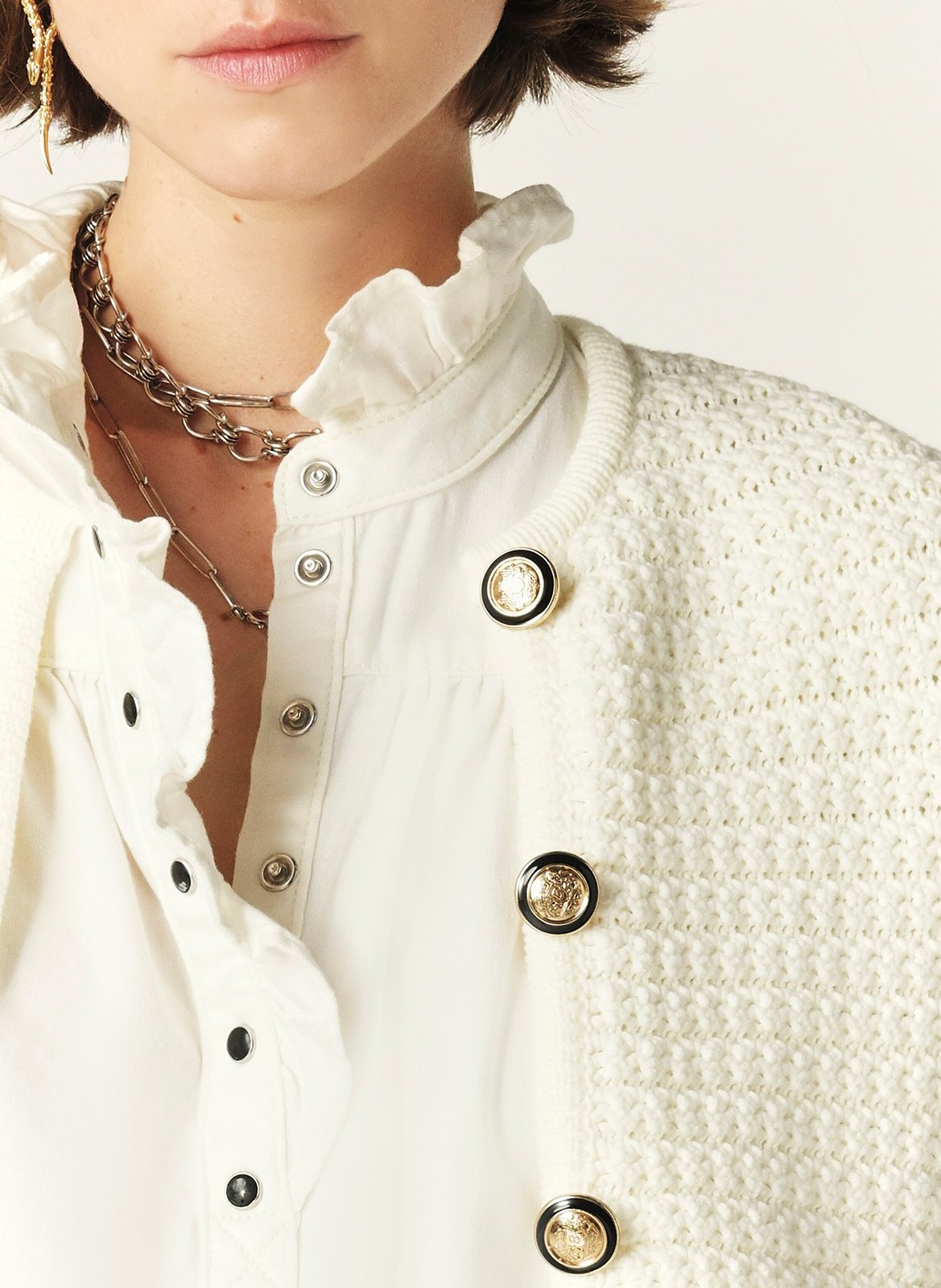 Gilet droit col rond en coton mélangé BA&SH Beige