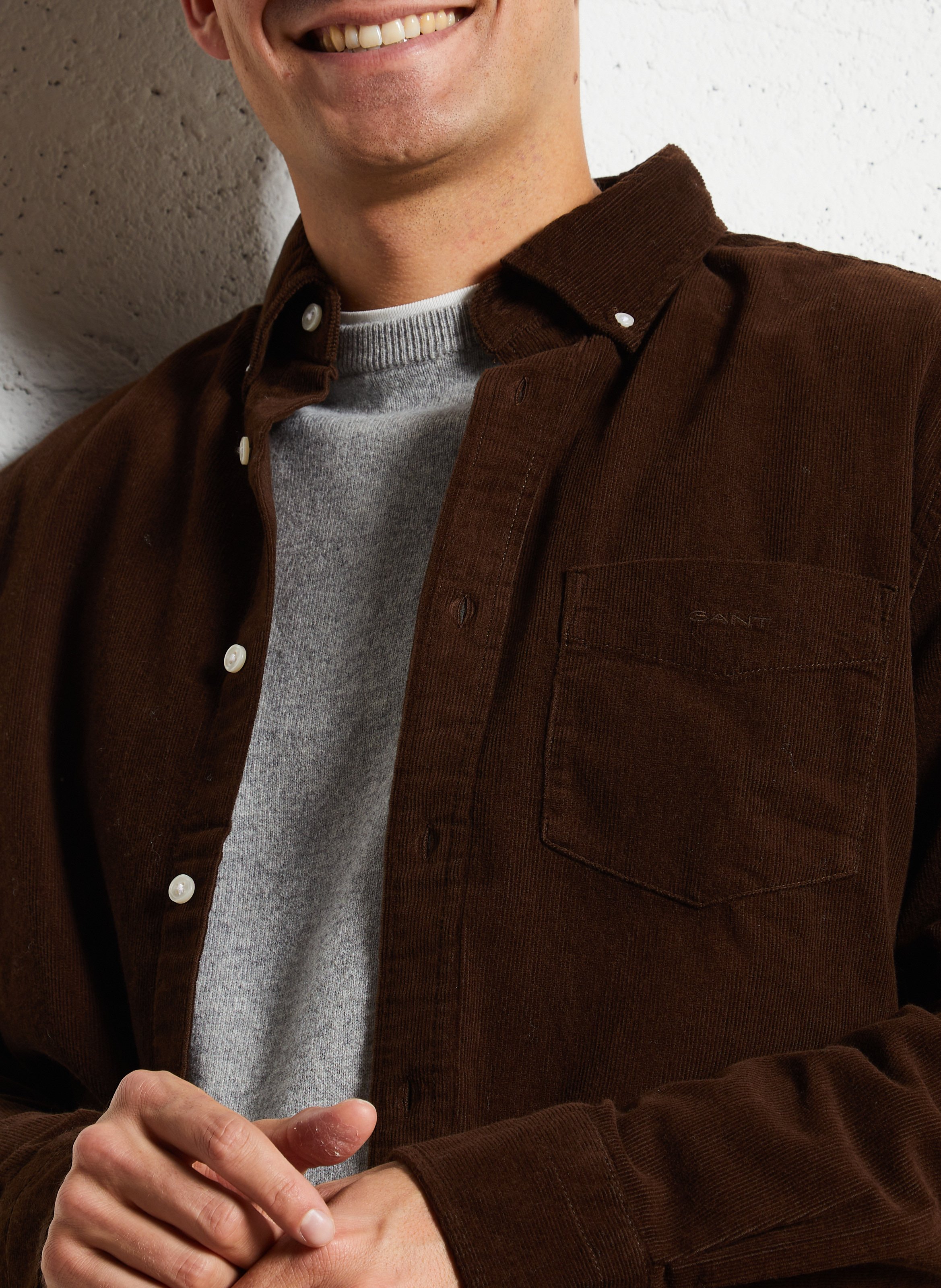 Chemise col classique manches contrastantes en coton GANT Brown