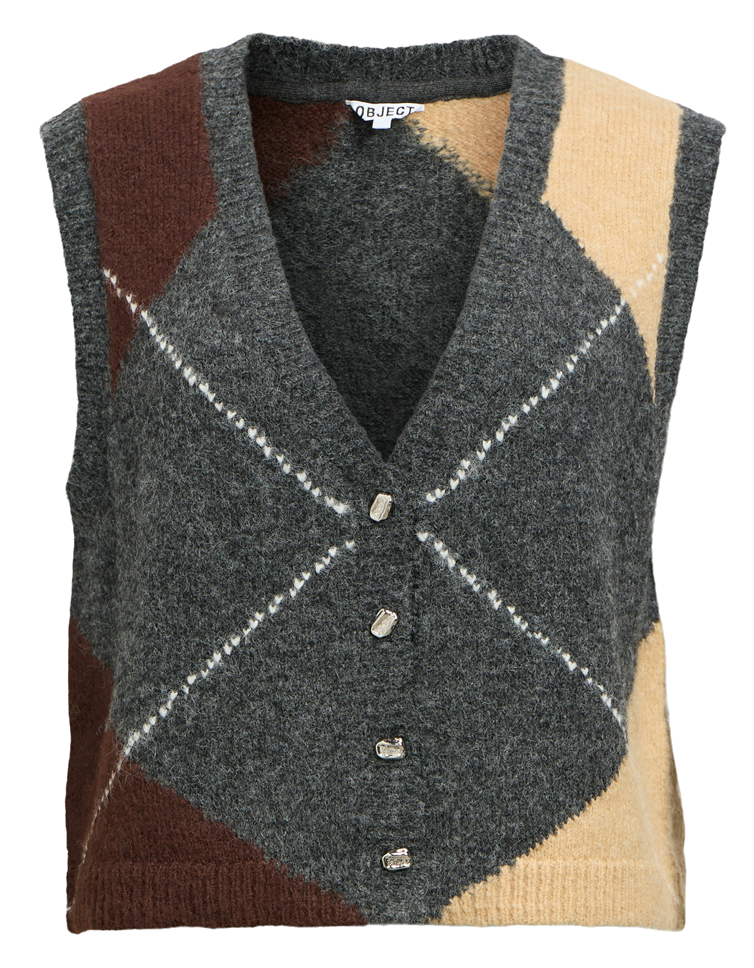 Straight V-neck jacquard printed vest OBJECT Grey