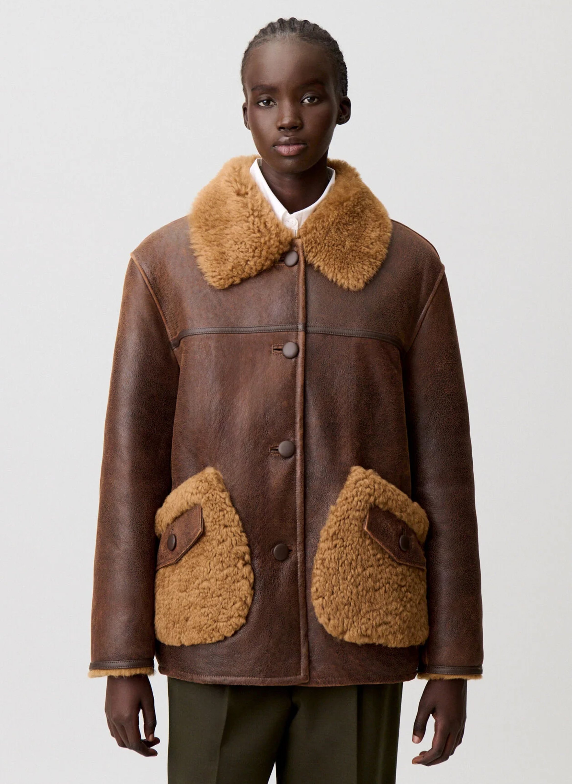 Veste en cuir droite CLAUDIE PIERLOT Marron